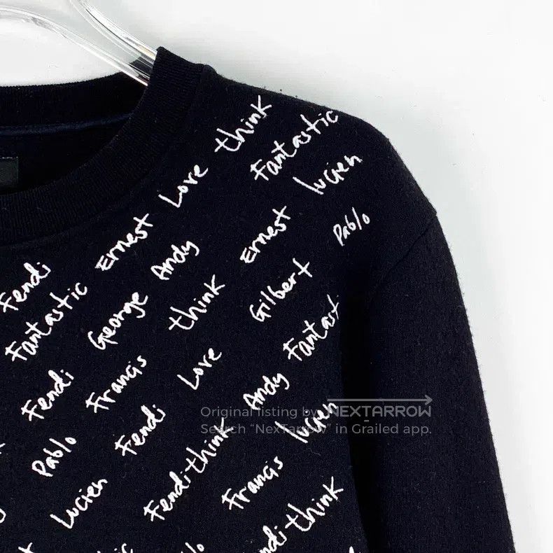 Fendi Fendi Black Graffiti Letter Embroidered Wool Crewneck Long Size US S / EU 44-46 / 1 - 3 Thumbnail