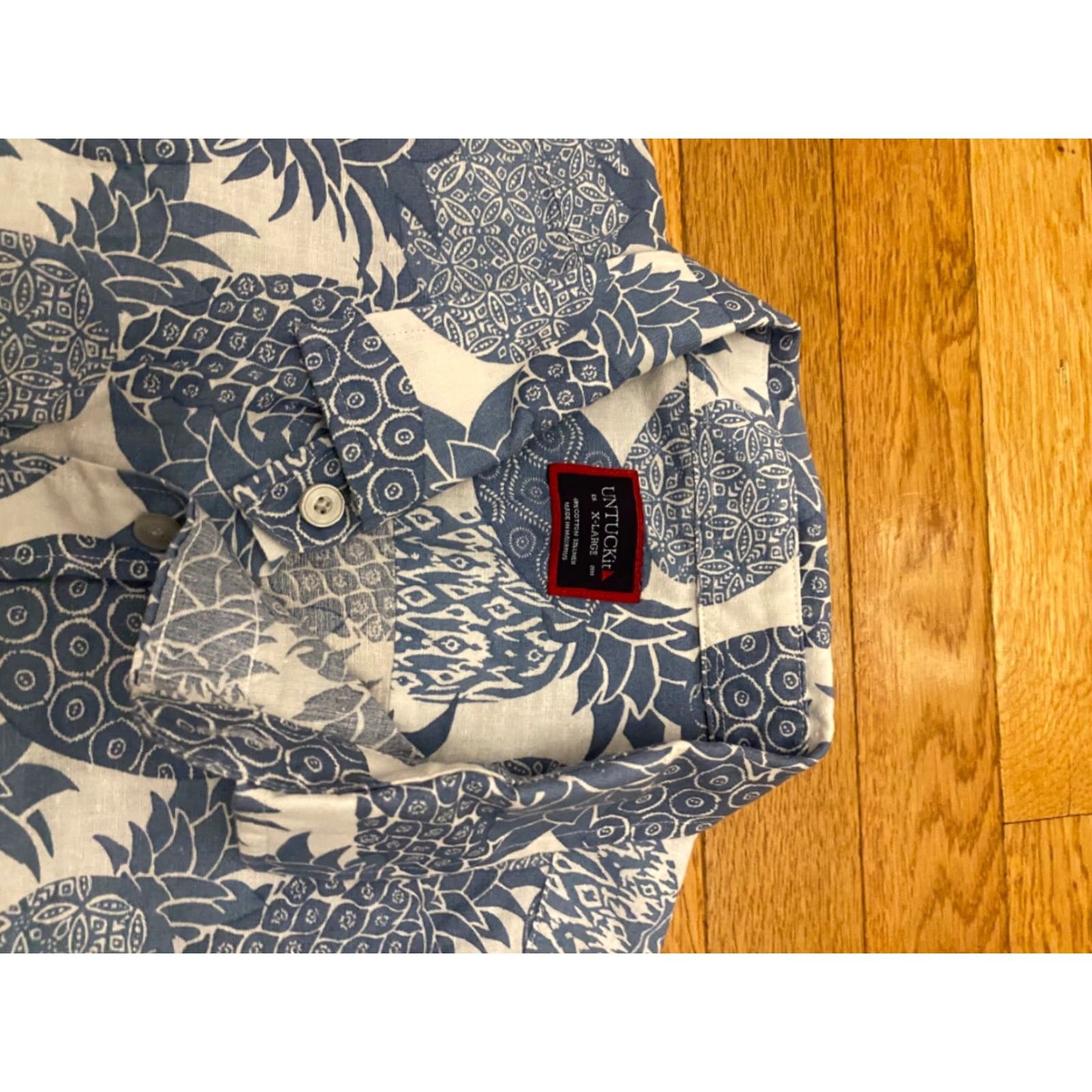 UNTUCKit UNTUCKit Yoti Linen Hawaiian Multi Print Pineapple Shirt Mens XL Blue Blocked Slim Shirt Casual Short Sleeve Button-Up Size US XL / EU 56 / 4 - 4 Thumbnail