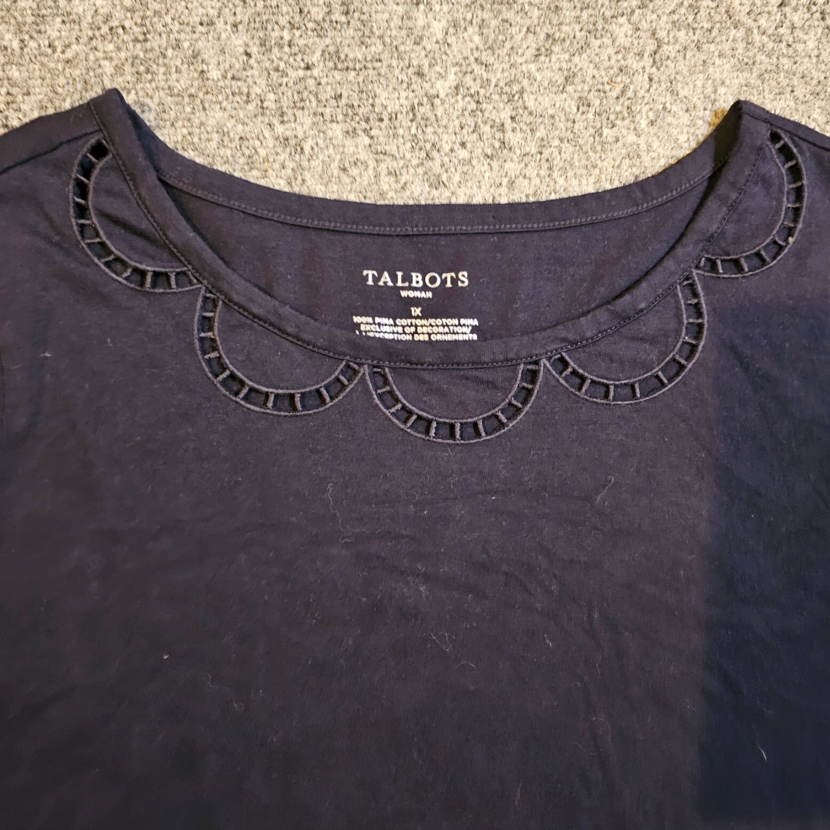 Talbots Talbots Shirt Womens 1X Blue Pima Short Sleeve Crochet Round Neck Casual Size XL / US 12-14 / IT 48-50 - 2 Thumbnail