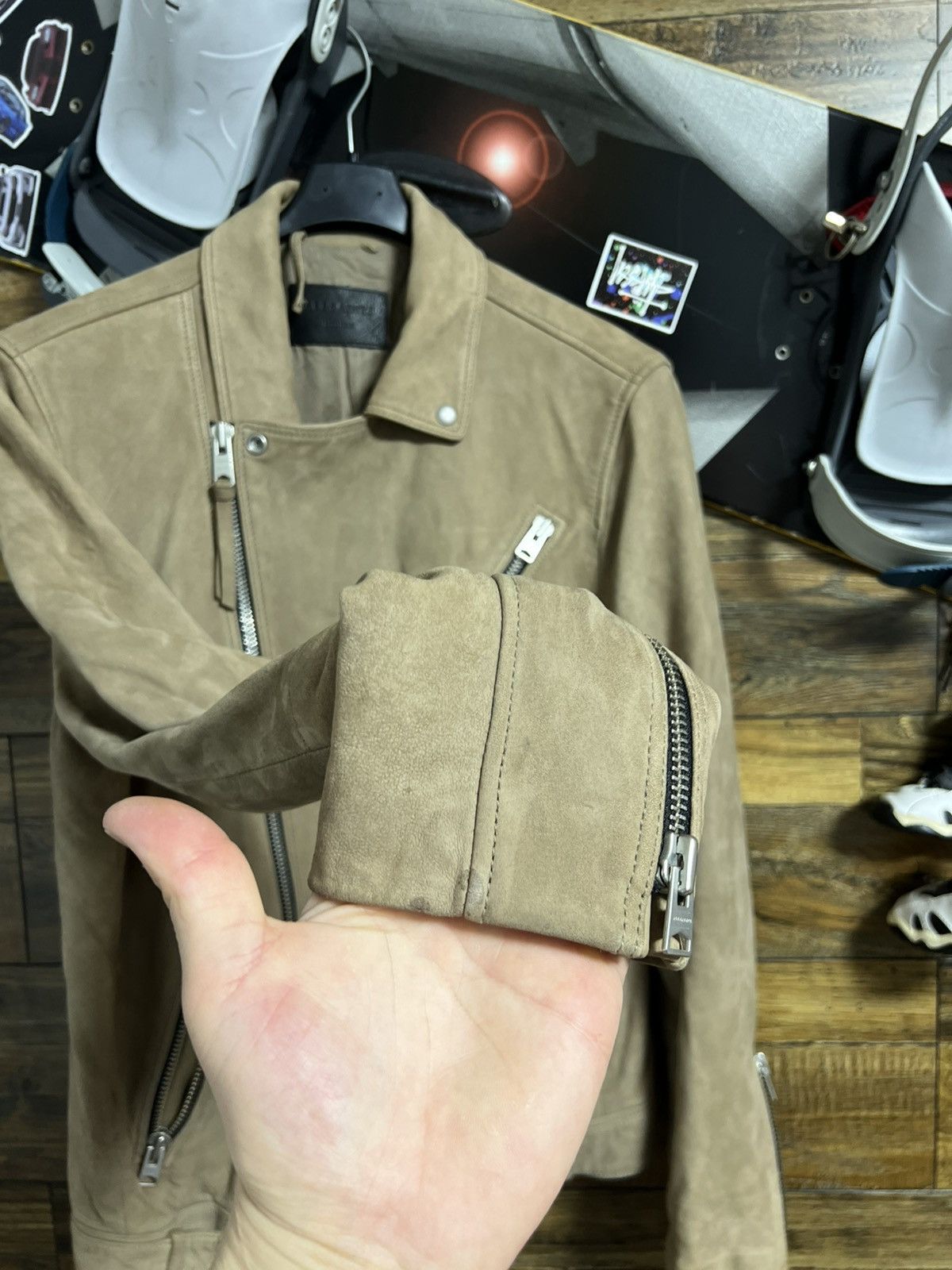 Allsaints AllSaints Holton Biker Suede Leather Jacket Beige Men M Size US M / EU 48-50 / 2 - 10 Thumbnail