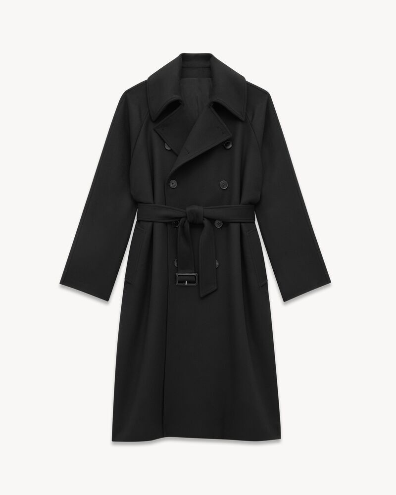 Saint Laurent Paris o1b1hav111125 809771 Coat in Wool Satin Flannel in Black Size US S / EU 44-46 / 1 - 1 Thumbnail