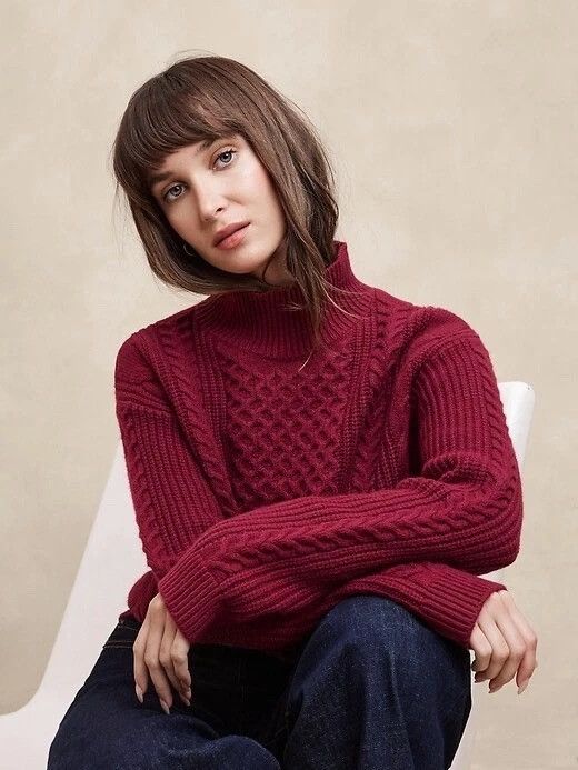 Banana Republic Banana Republic Cable Knit Burgundy Turtleneck sweater SZ S Size S / US 4 / IT 40 - 1 Thumbnail