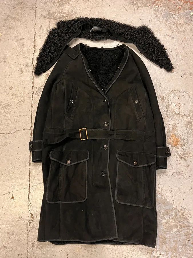 Gucci 2000s Gucci Black Shearling Leather Belted Trench Coat Size XS / US 0-2 / IT 36-38 - 5 Thumbnail