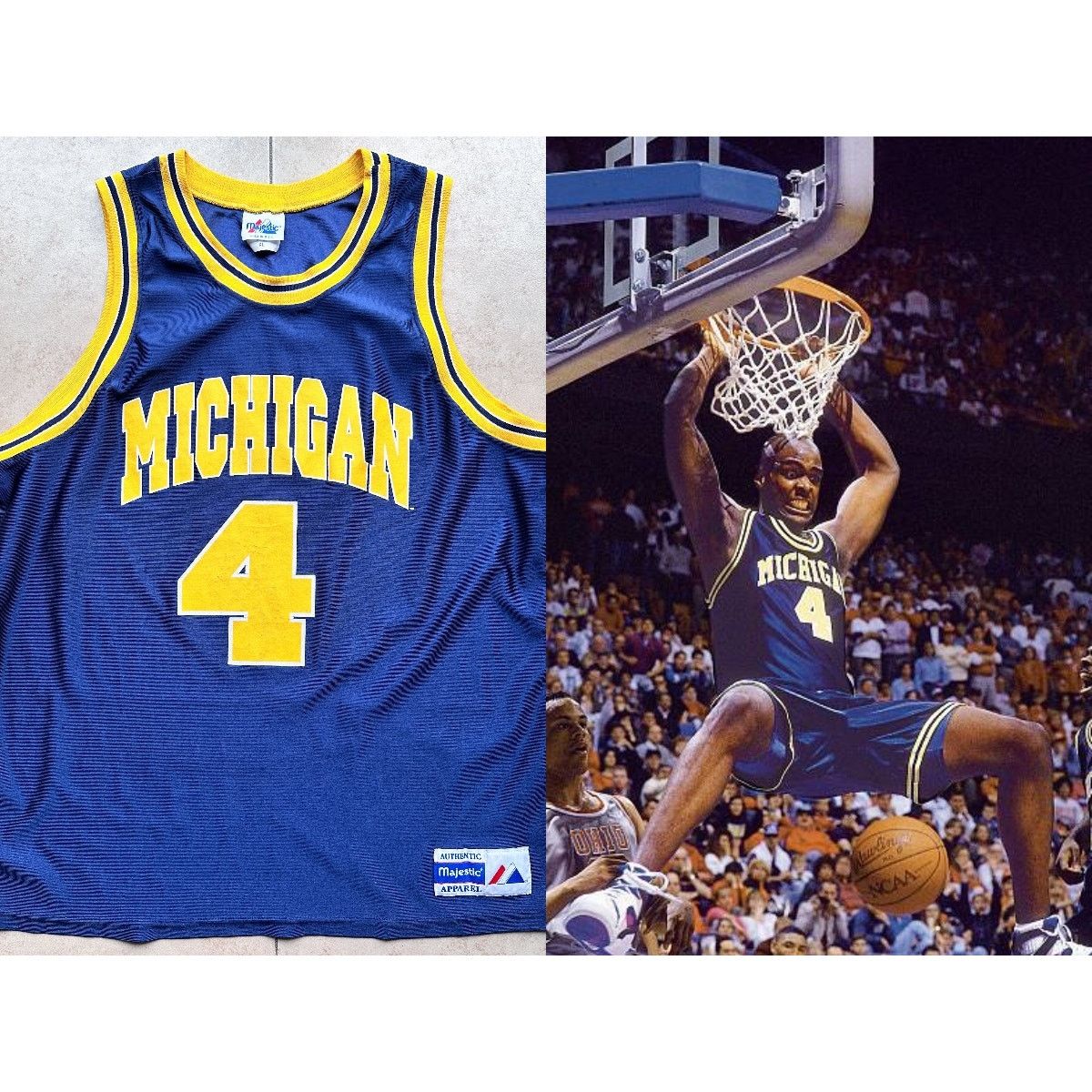 NCAA × Starter WEBBER Michigan Wolverines 90 MAJESTIC jersey basketball vtg Size US XL / EU 56 / 4 - 1 Thumbnail