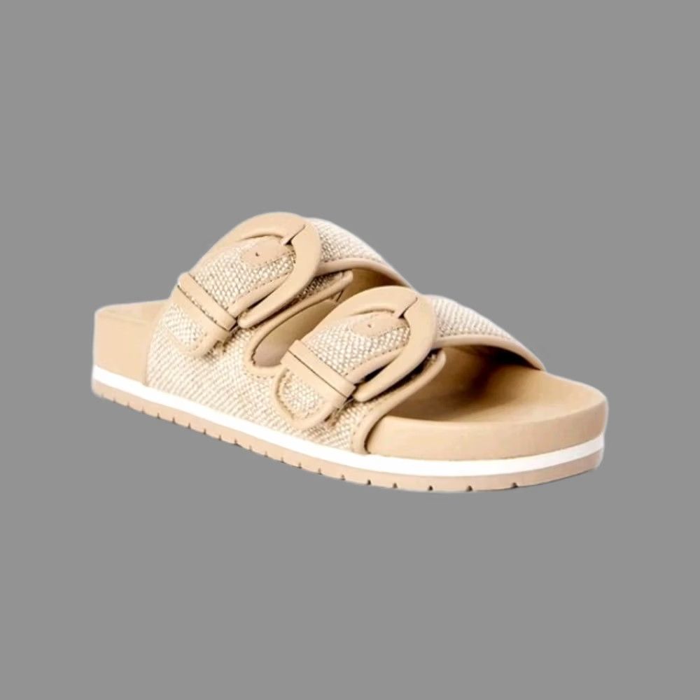 Vintage TIME Time And True Double Buckle Sandals Sandal Slide Open Toe Grey-Tan Size 7 Womens Shoes Turtle Gray Tan 7 Size US 7 / IT 37 - 1 Thumbnail