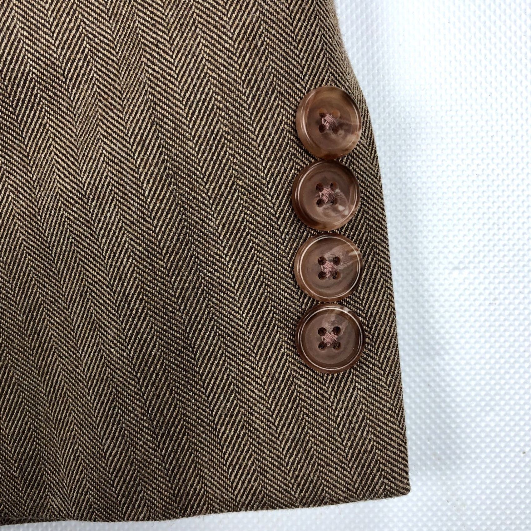Ralph Lauren Ralph Lauren Blazer Jacket Silk Wool Brown Herringbone Sport Coat 48L Long Notch Double Vent Two-Button Front Mens Regular Size 48R - 3 Thumbnail