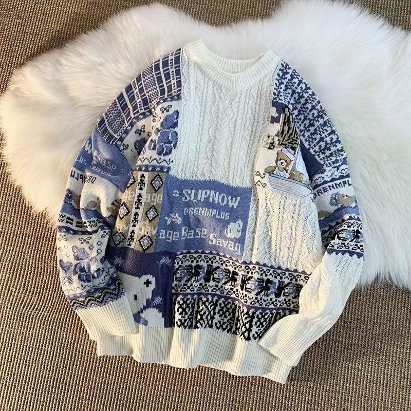 Japanese Brand × Vintage Blue retro bear print crew neck knit sweater Size US M / EU 48-50 / 2 - 1 Thumbnail