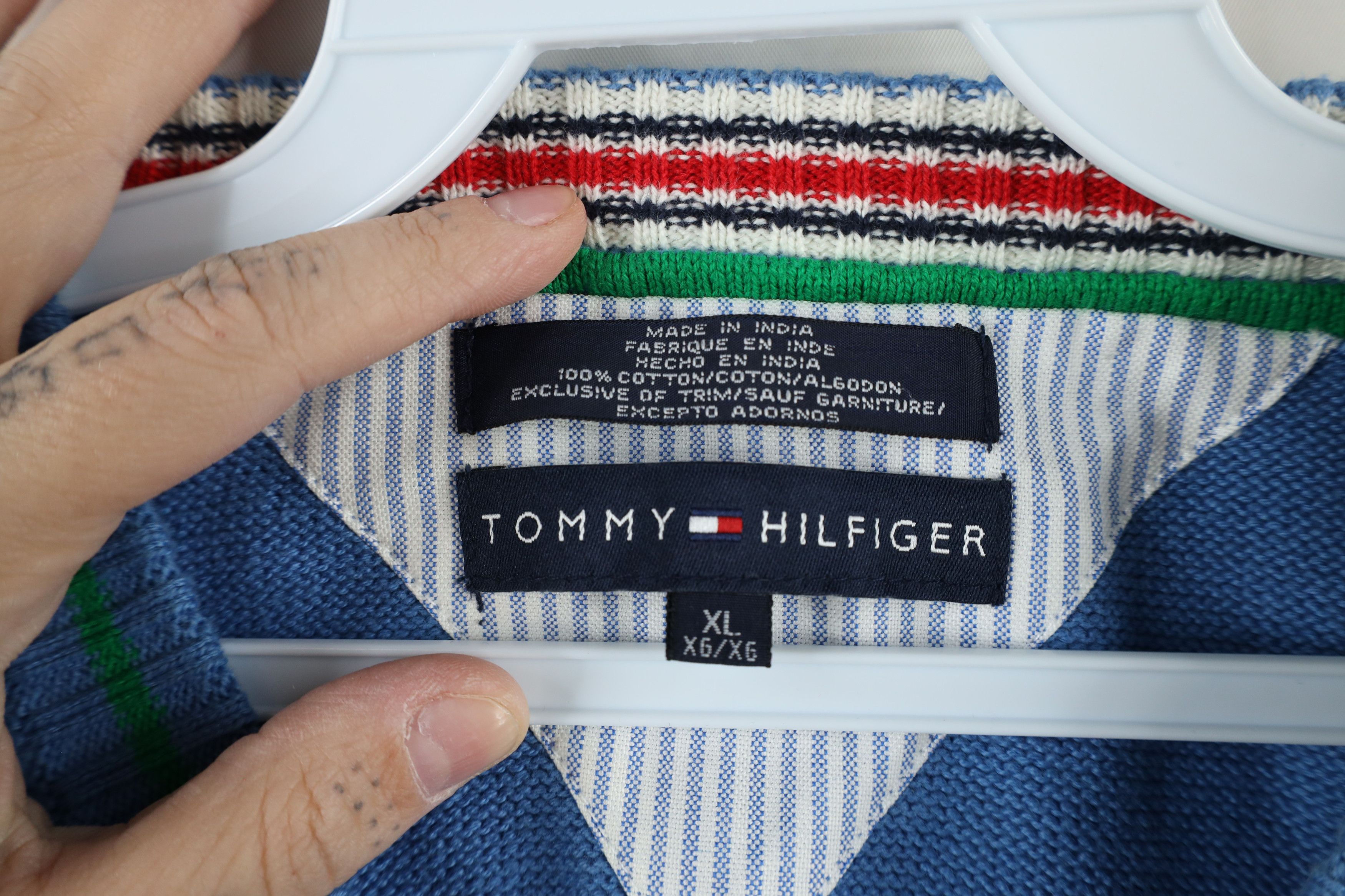 Tommy Hilfiger × Vintage Vintage 90s Tommy Hilfiger Cotton Knit V-Neck Sweater Vest Size US XL / EU 56 / 4 - 6 Thumbnail