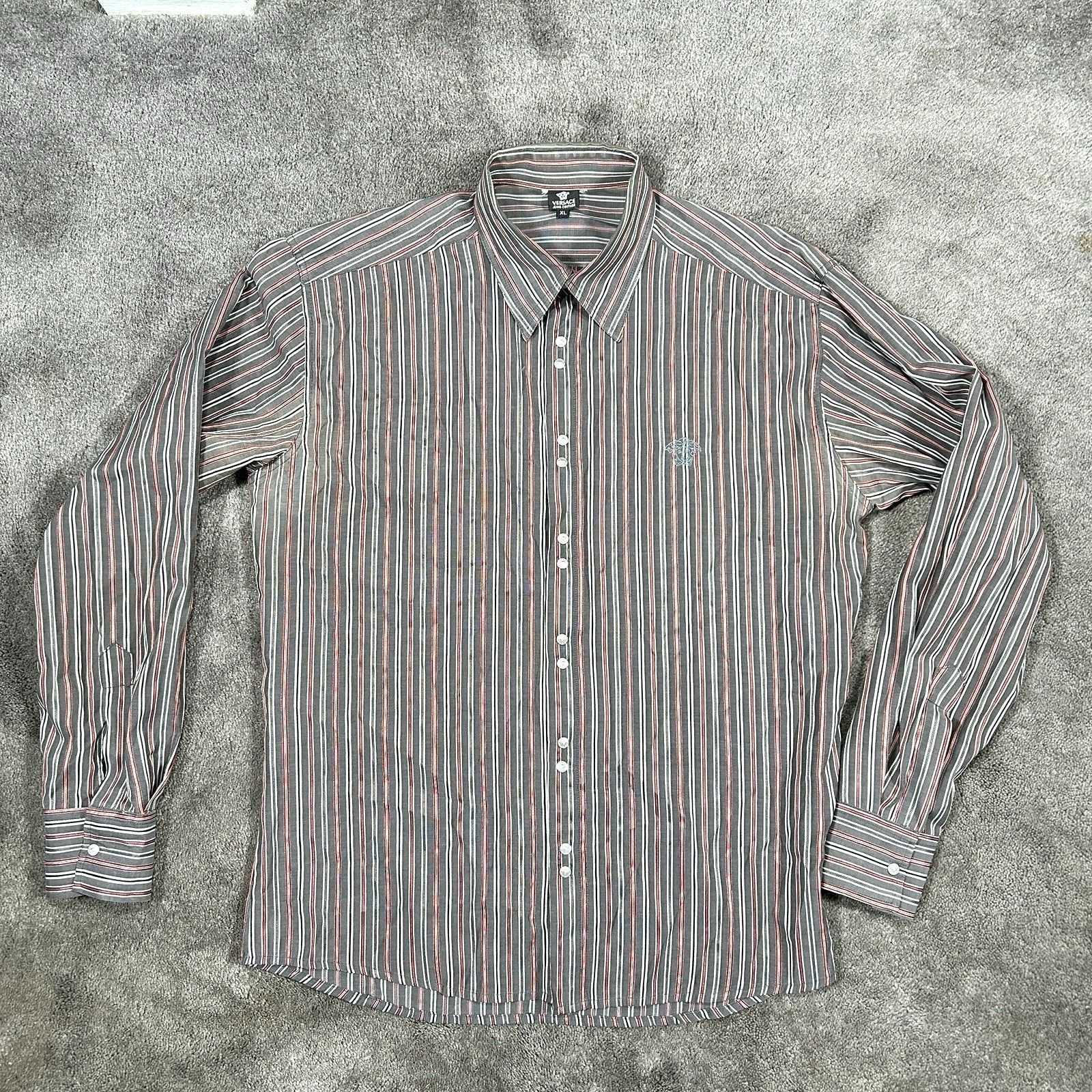 Versace Jeans Couture Vntg Versace Jeans Couture Multicolour Stripe Medusa Shirt Size US XL / EU 56 / 4 - 4 Thumbnail