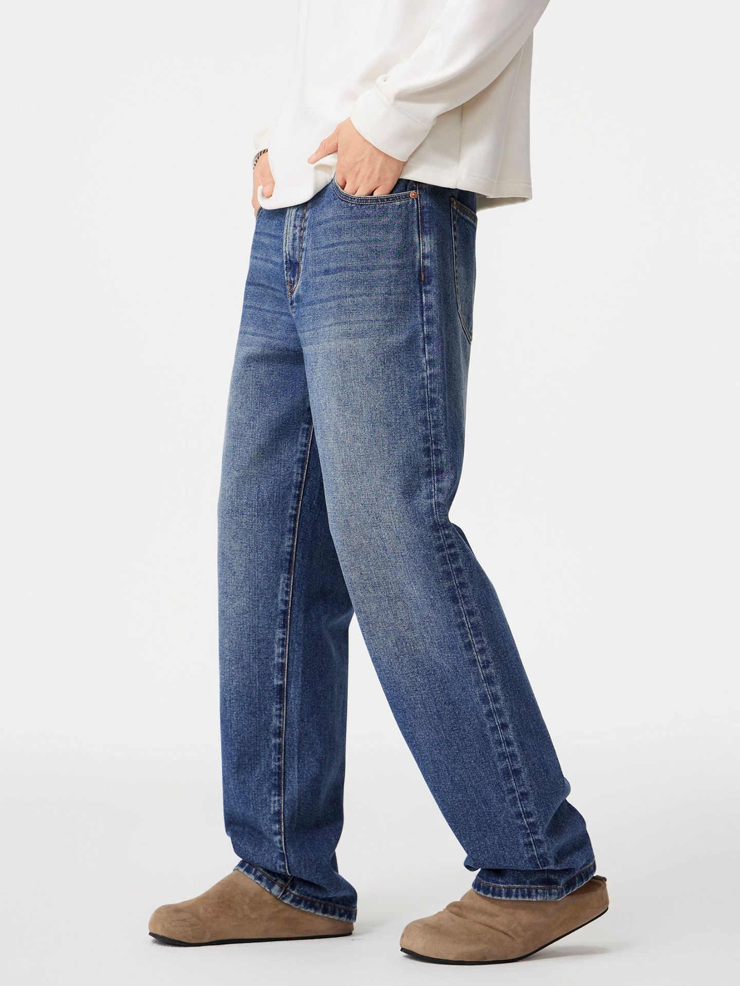 Japanese Brand Men's Retro Whiskered Washed Loose Straight Leg Jeans Size US 32 / EU 48 - 3 Thumbnail