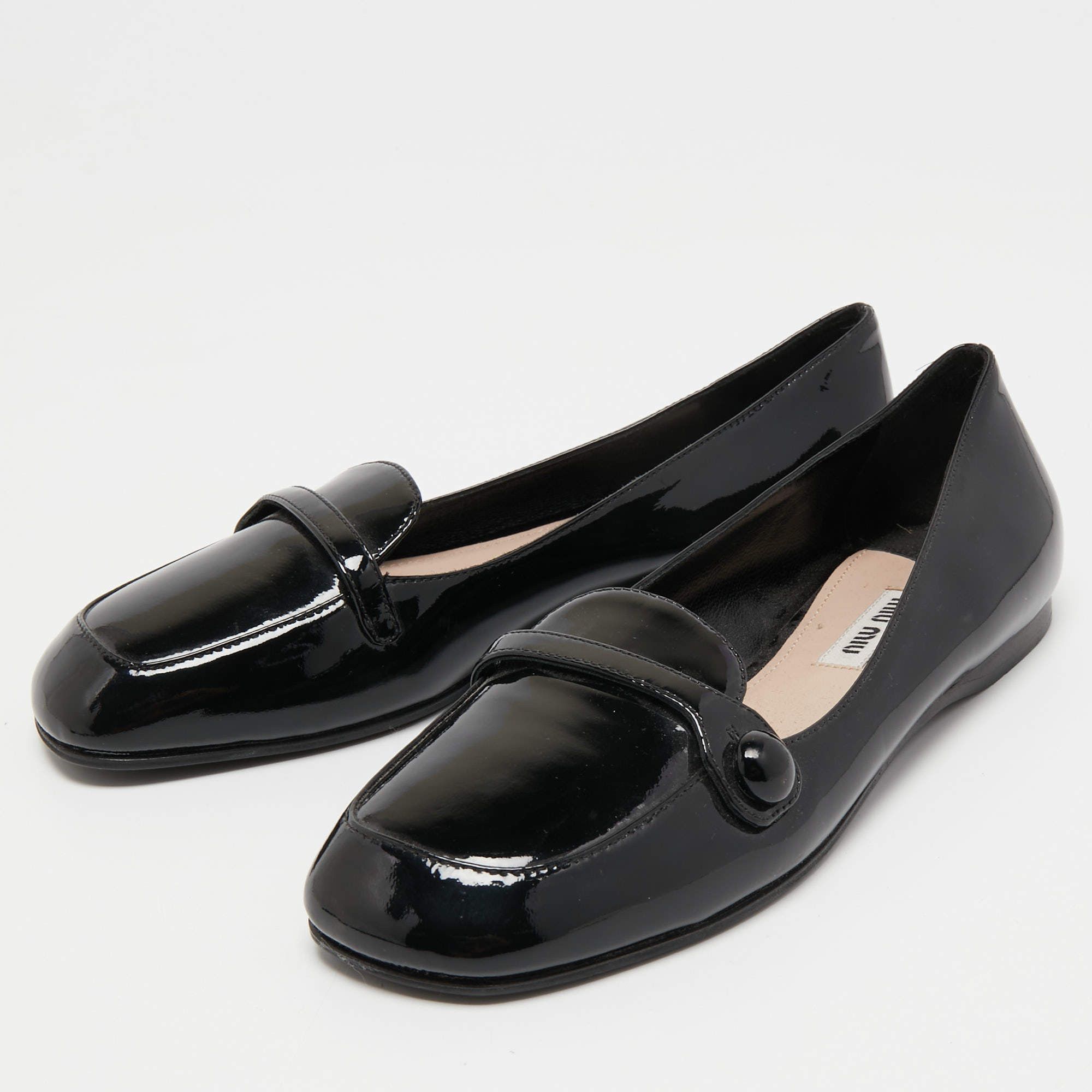 Miu Miu o1B3y1r0526 Patent Slip On Loafers in Black Size US 8 / IT 38 - 2 Thumbnail