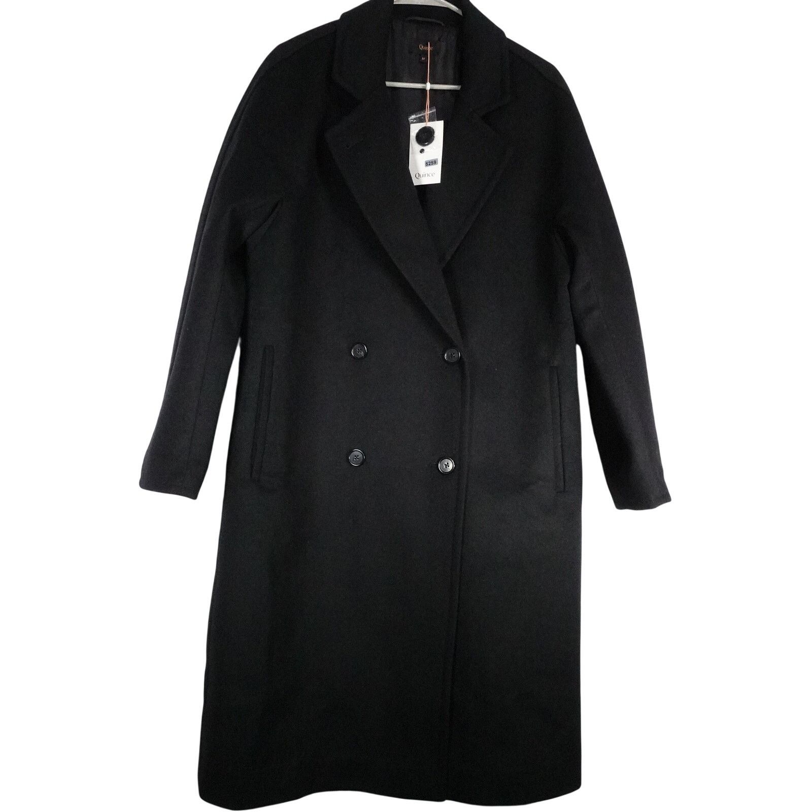 Quince Quince M Black Italian Wool Double-Breasted Slouch Coat Size M / US 6-8 / IT 42-44 - 4 Thumbnail