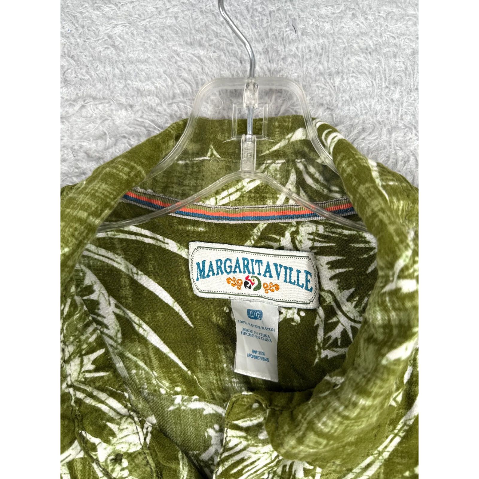 Vintage Margaritaville Shirt Men Large Green Floral Leaf 100% Rayon Hawaiian Button Up Size US L / EU 52-54 / 3 - 6 Thumbnail