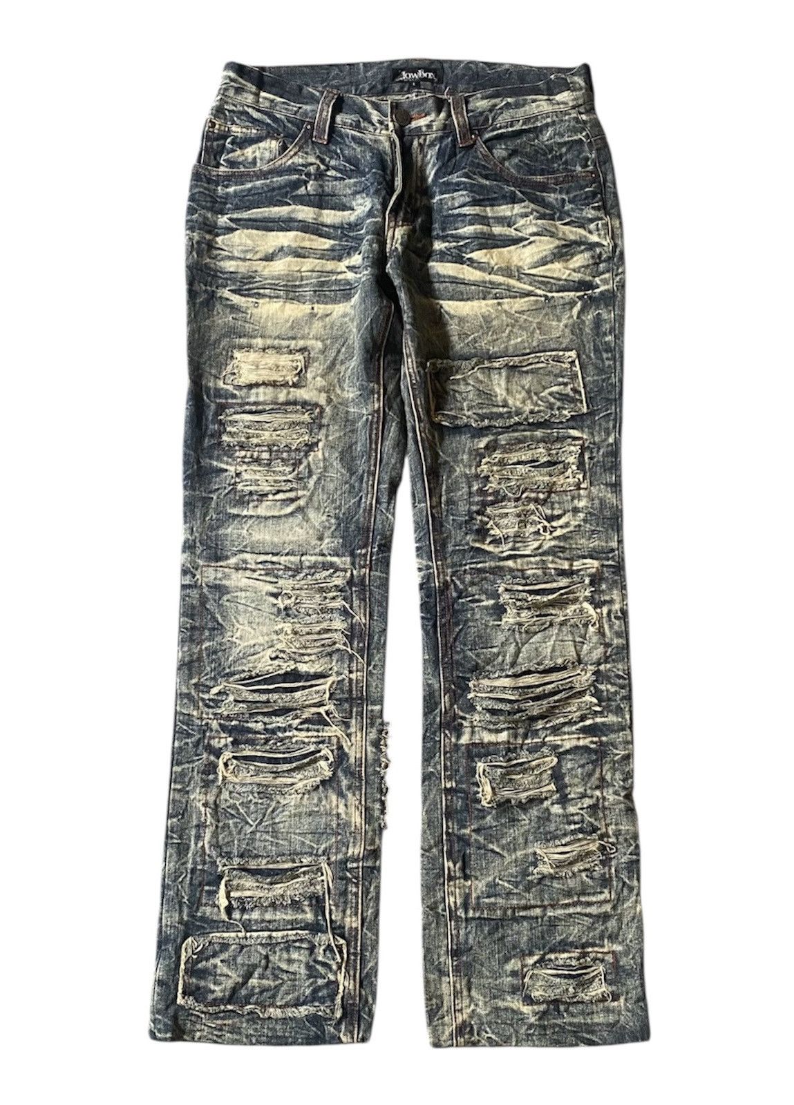 パンツ \"Lowbox\"Lame Painted Damage Flared Denim Lowbox Jeans | Grailed