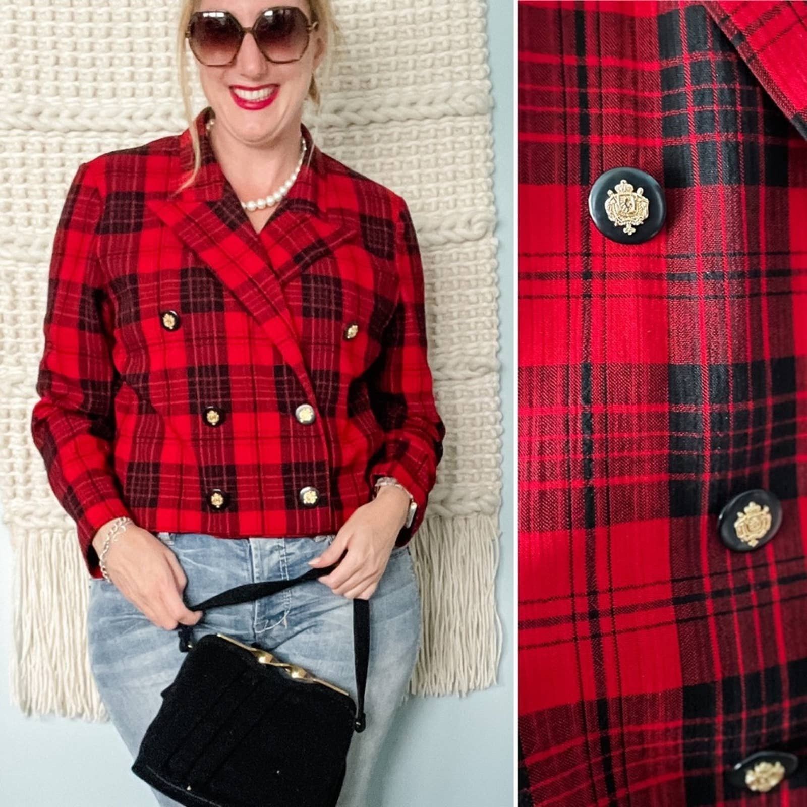 Vintage Vintage 90s plaid short box hem preppy/grunge blazer jacket ...