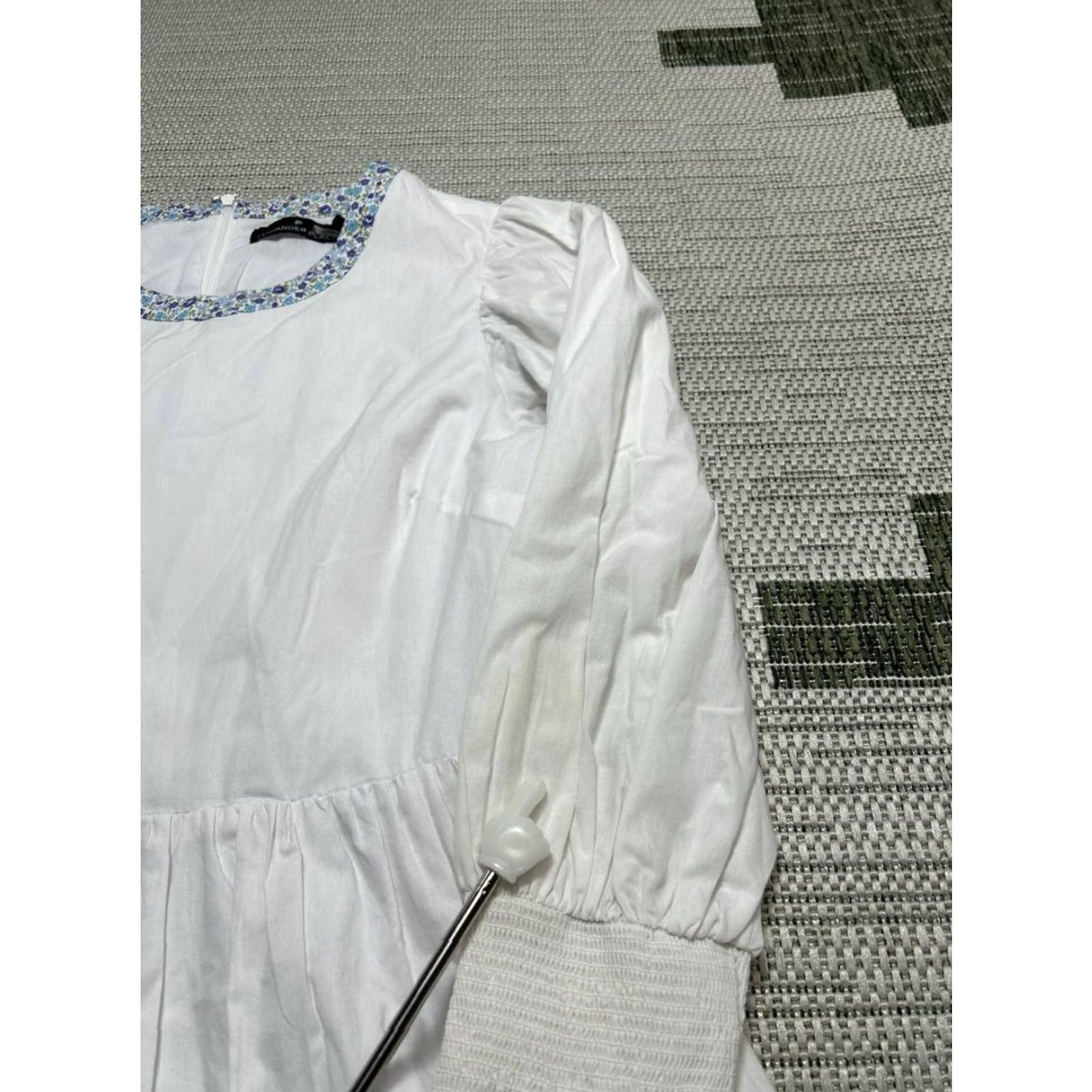 Vintage Pomander Place Dress Womens XS White Blue Purple Floral Cotton Blouson A-Line Short Sleeve Round Neck Zip Casual Gentlewoman Womens Size XS / US 0-2 / IT 36-38 - 6 Thumbnail