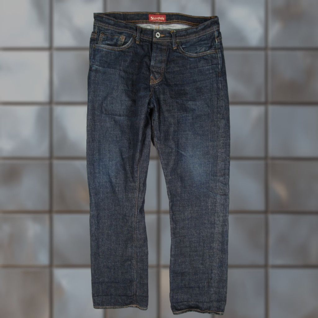 Denime Stronghold Jeans 33x31 Dark Blue Selvedge Denim Button Fly USA Cotton Mens Size US 33 - 1 Thumbnail