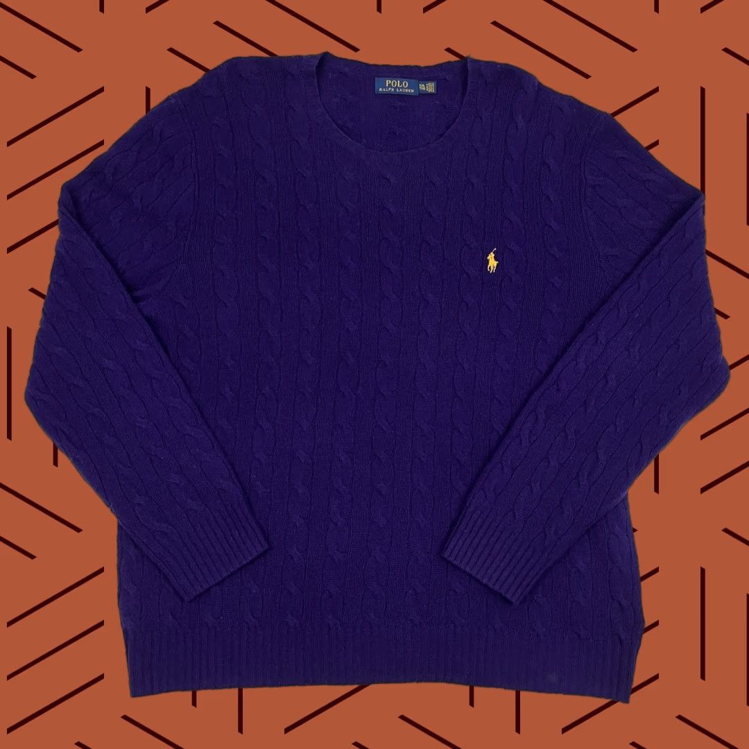 Polo Ralph Lauren Polo Ralph Lauren Merino Wool Cashmere Sweater Mens 2XL Purple Cable Knit Crew Neck Pullover Size US XXL / EU 58 / 5 - 1 Thumbnail
