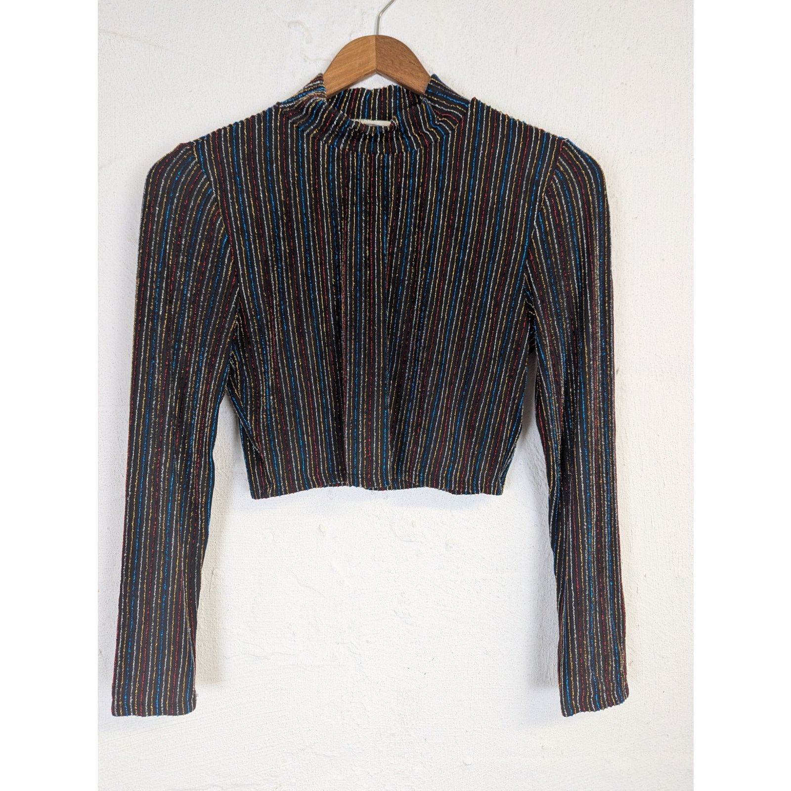 Other Cherry Mellow Cropped Turtleneck Black Shiny Stripe Metallic Size M / US 6-8 / IT 42-44 - 2 Thumbnail