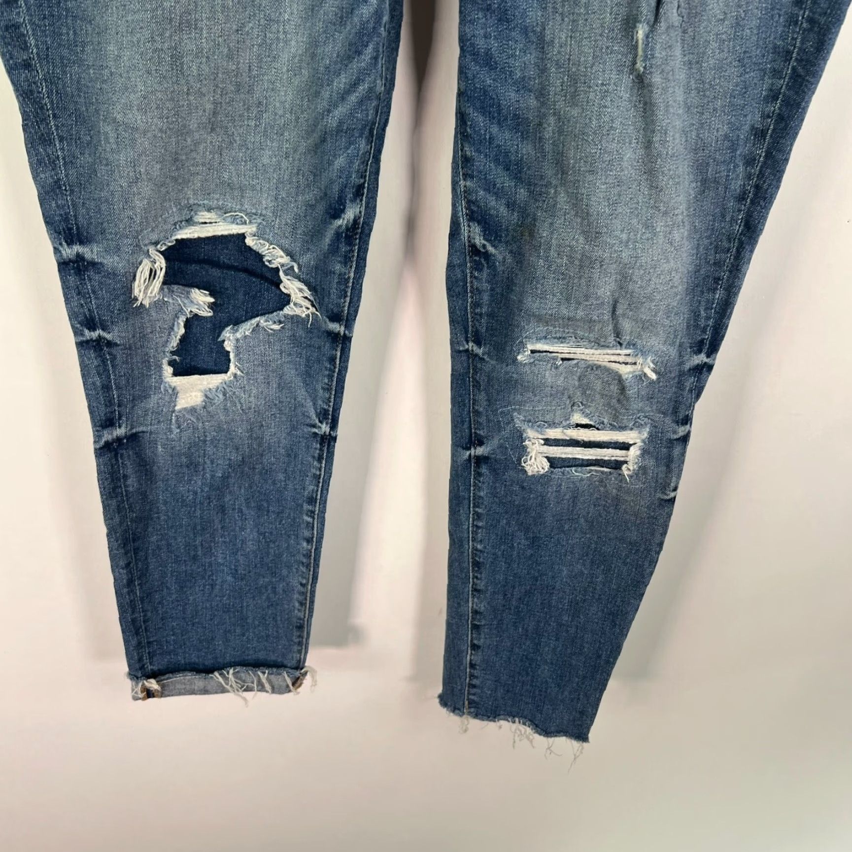 Vintage Maurice's Jeans Womens Distressed Skinny Leg Cropped Denim Blue 30 Regular 5-Pocket Zipper Button Maurices Size 30" / US 8 / IT 44 - 4 Thumbnail