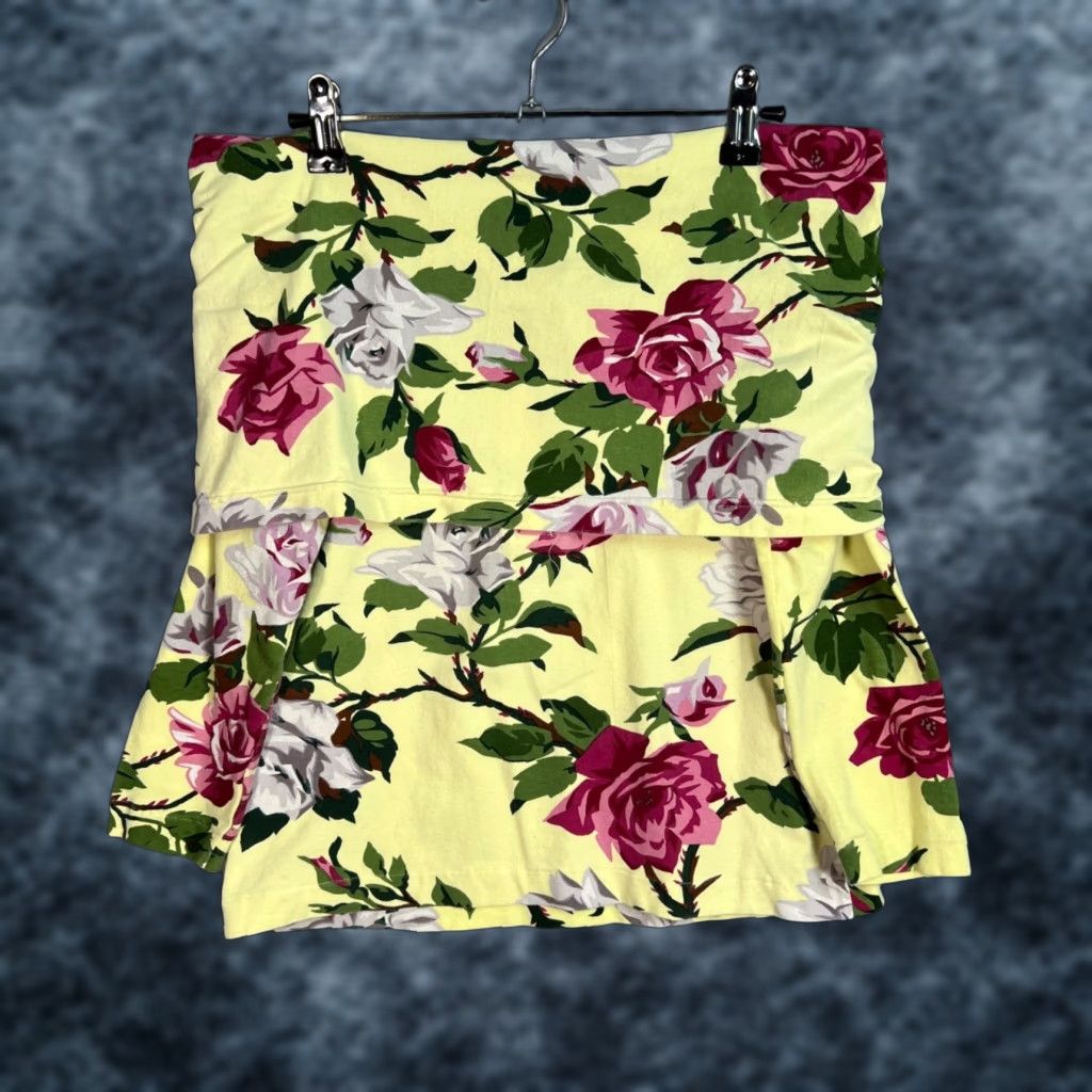 Vintage Adrienne Vittadini Skirt S Yellow Floral Cotton Blend Short Flare Summer Spring Fall Womens Size 28" / US 6 / IT 42 - 1 Thumbnail