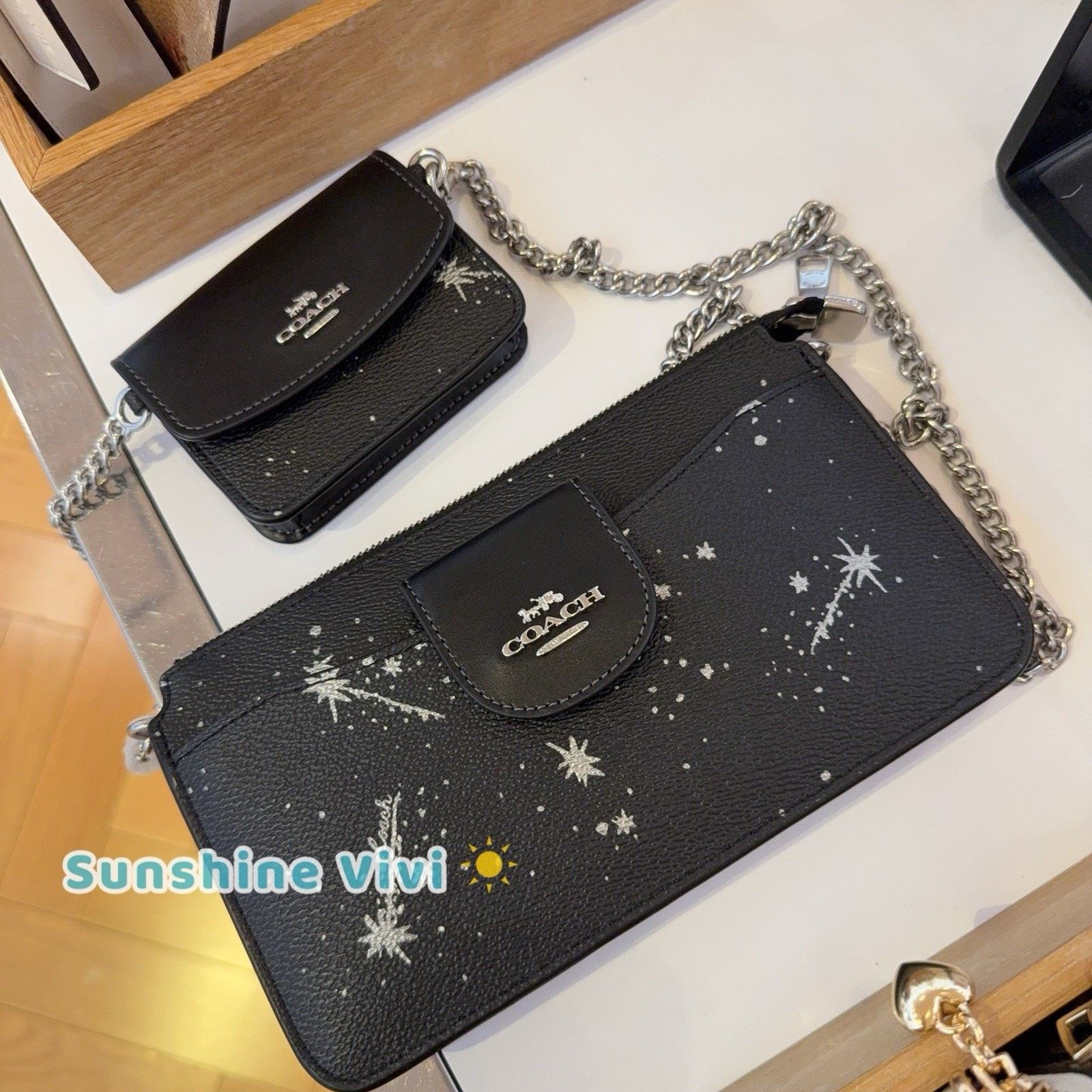 NWT COACH CCK80 Poppy Crossbody Bag Star Silver/Black Multi
