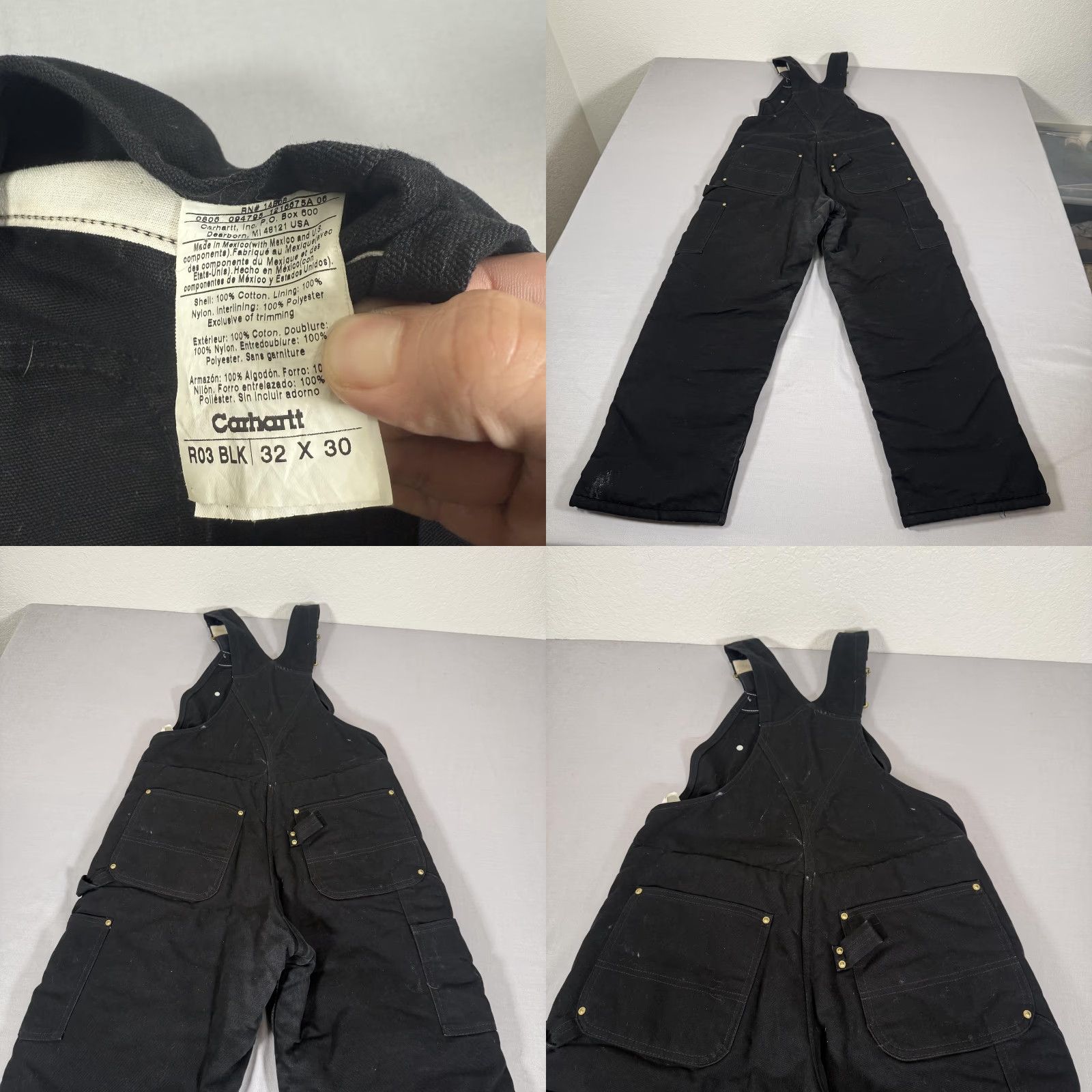 Carhartt VINTAGE Carhartt Overalls Men 32x30 Black Insulated Canvas Bib Double Knee Pants R03 BLK Size US 32 / EU 48 - 9 Thumbnail