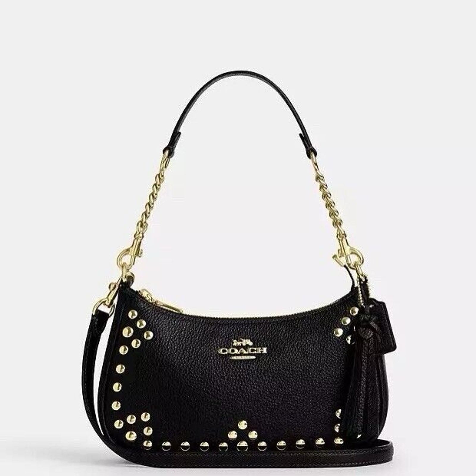 Coach NWT COACH Teri Shoulder Bag With Rivets Gold/Black CAK03 Size ONE SIZE - 2 Thumbnail