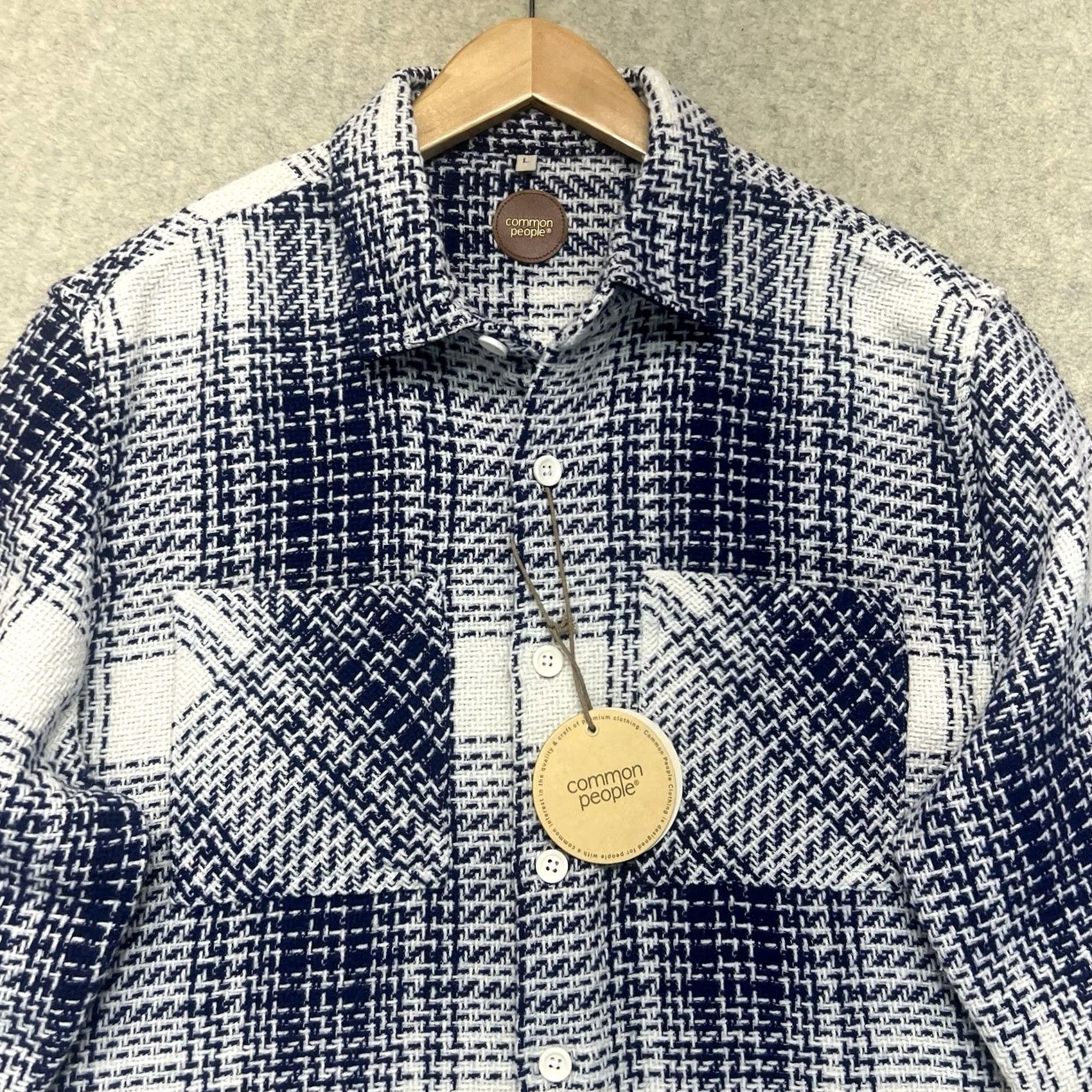 Vintage Common People Jacket Check Navy White Overshirt Size L Men’s NWT Button Front Casual Polyester One Word: Jacket Size US L / EU 52-54 / 3 - 2 Thumbnail