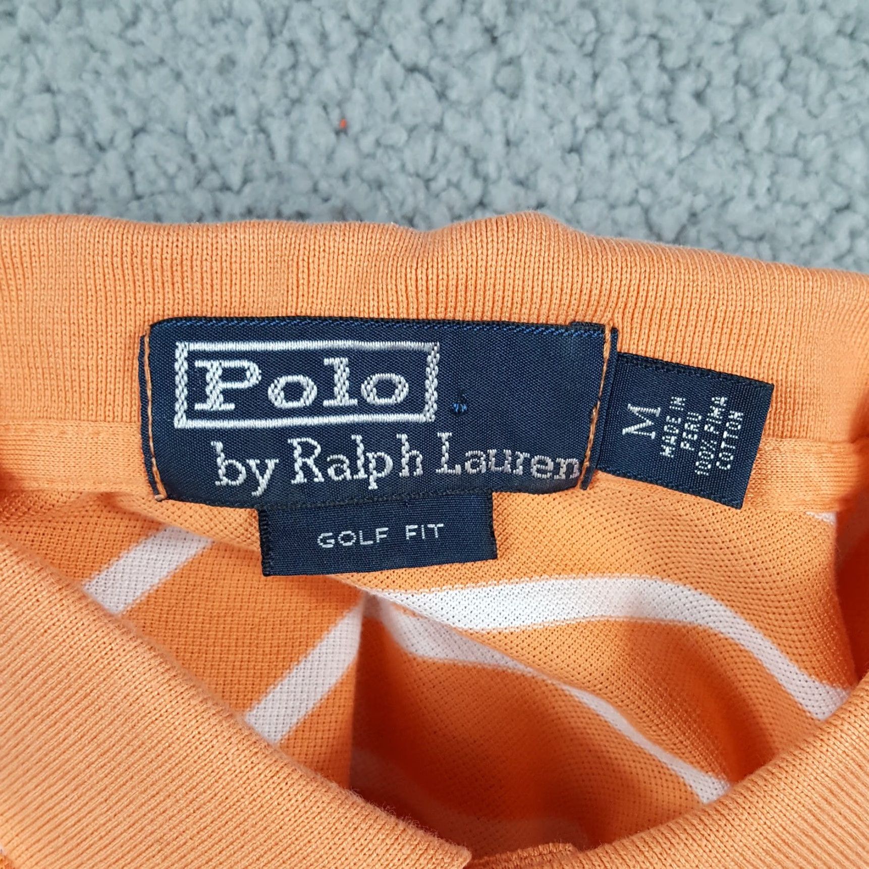 Ralph Lauren VINTAGE Polo Ralph Lauren Polo Shirt Striped Orange 90s Grunge Pony Logo Men's Medium Short Sleeve Cotton Polo Shirt Mens M Orange Polo Size US M / EU 48-50 / 2 - 5 Thumbnail