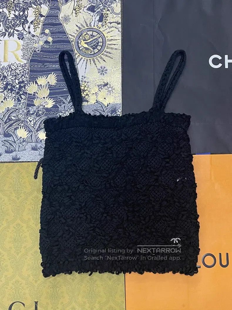 Chanel Chanel 25P black three-dimensional crochet woven suspender Size XS / US 0-2 / IT 36-38 - 1 Thumbnail