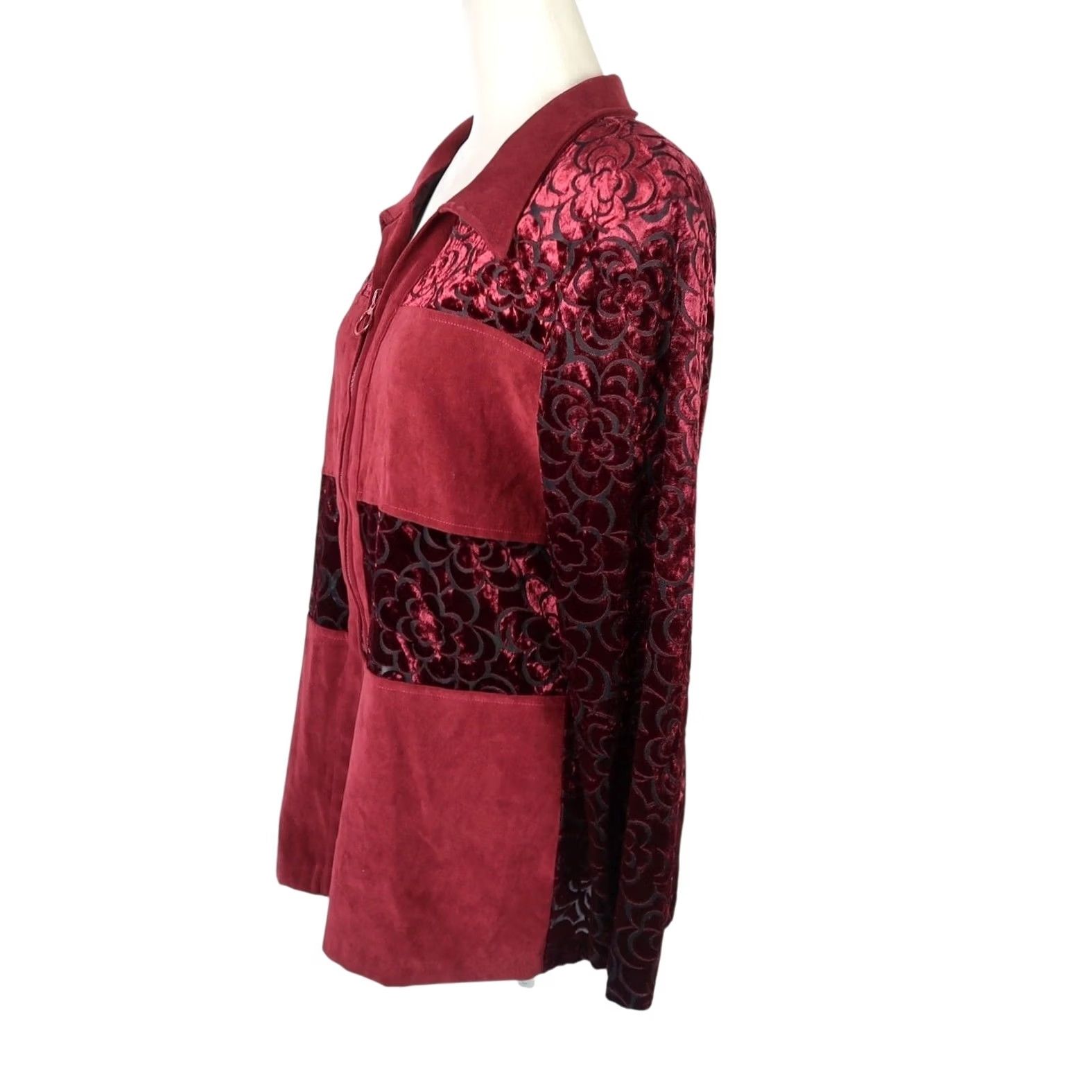 Velvet VINTAGE Burgundy Red Floral Velvet Faux Suede Blouse Top XL Womens 90s Size XL / US 12-14 / IT 48-50 - 3 Thumbnail