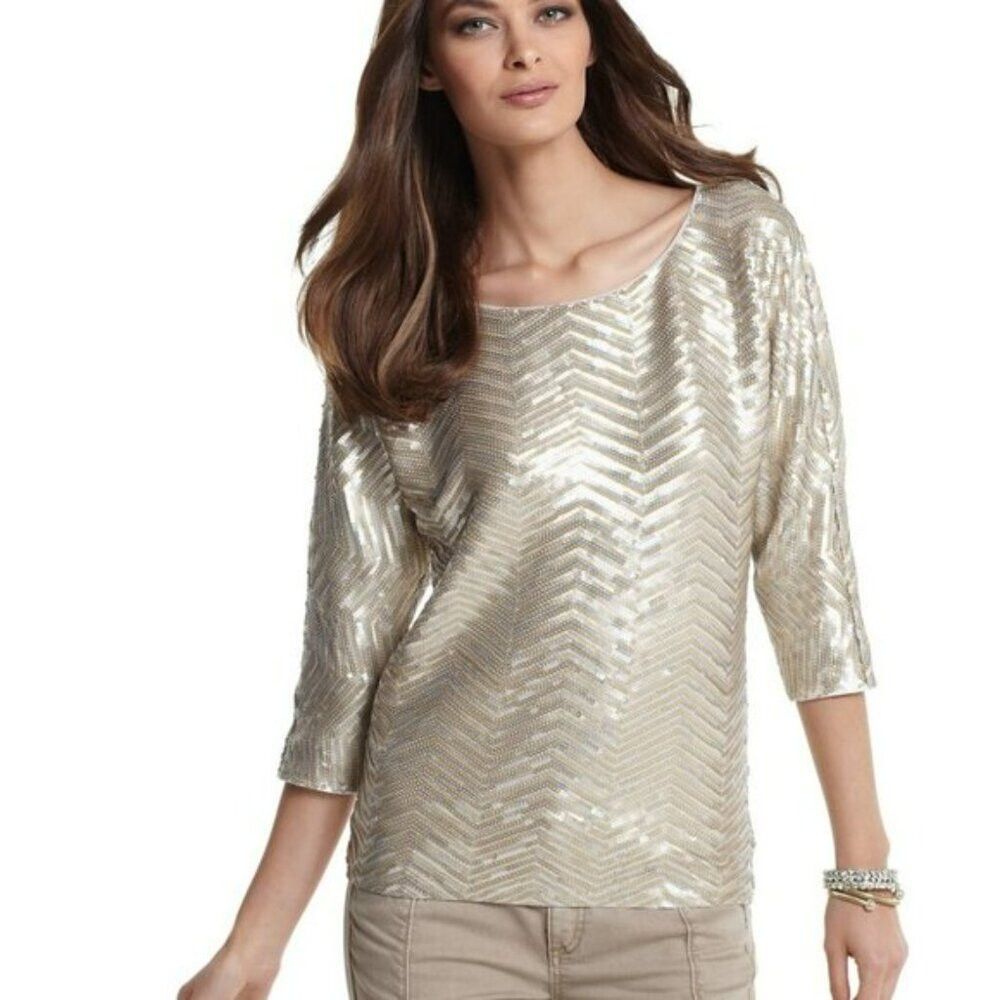 White House Black Market NWT New $128 White House Black Market Zig Zag Sequin Dolman Size M / US 6-8 / IT 42-44 - 1 Thumbnail