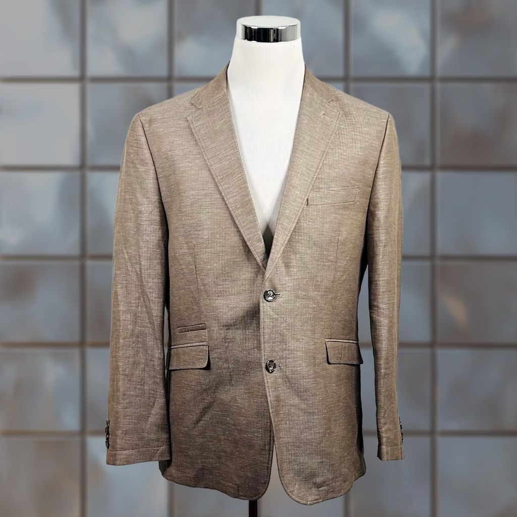 Joseph Abboud NWT Joseph Abboud Sport Coat Linen Blend Beige Herringbone Two Button Large Regular Mens Jacket Size US XS / EU 42 / 0 - 1 Thumbnail