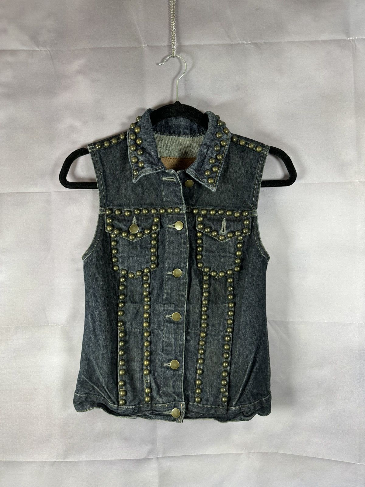 Allsaints × Vintage AllSaints Spitalfields Biker Studded Denim Vests Gilet S sz Size S / US 4 / IT 40 - 1 Thumbnail