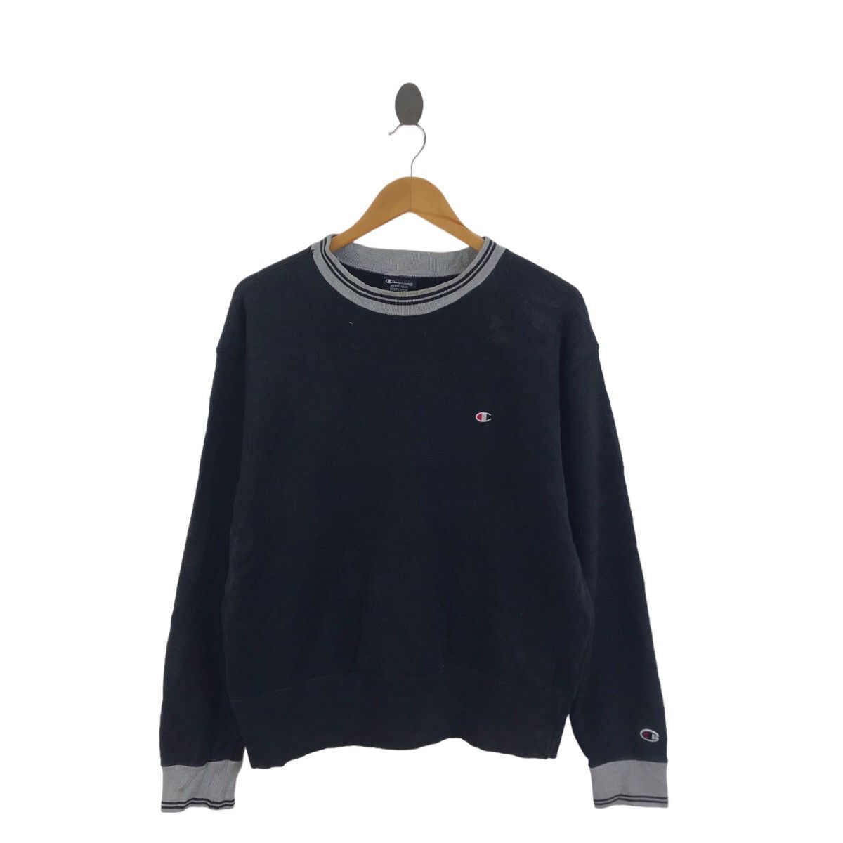 Vintage CHAMPION Small Embroidered Logo Ringer Black