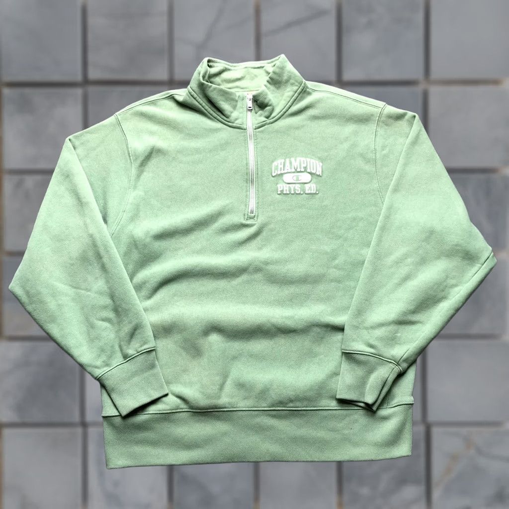 Champion VINTAGE Champion Reverse Weave Sweatshirt Mens XL Green 1/4 Zip Phys Ed Fleece Size US XL / EU 56 / 4 - 1 Thumbnail
