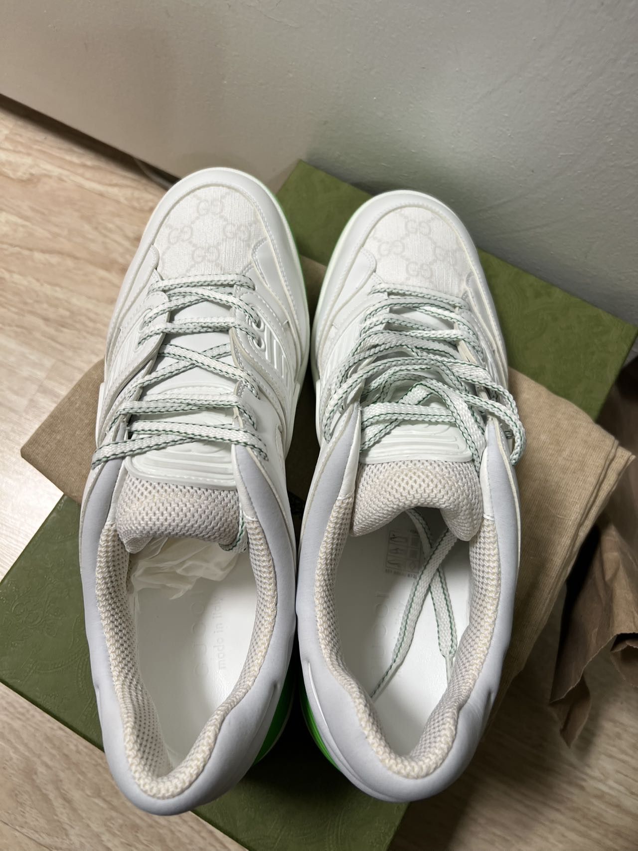 Gucci MEN Gucci Basket Low White Demetra Green Size US 12 / EU 45 - 9 Thumbnail