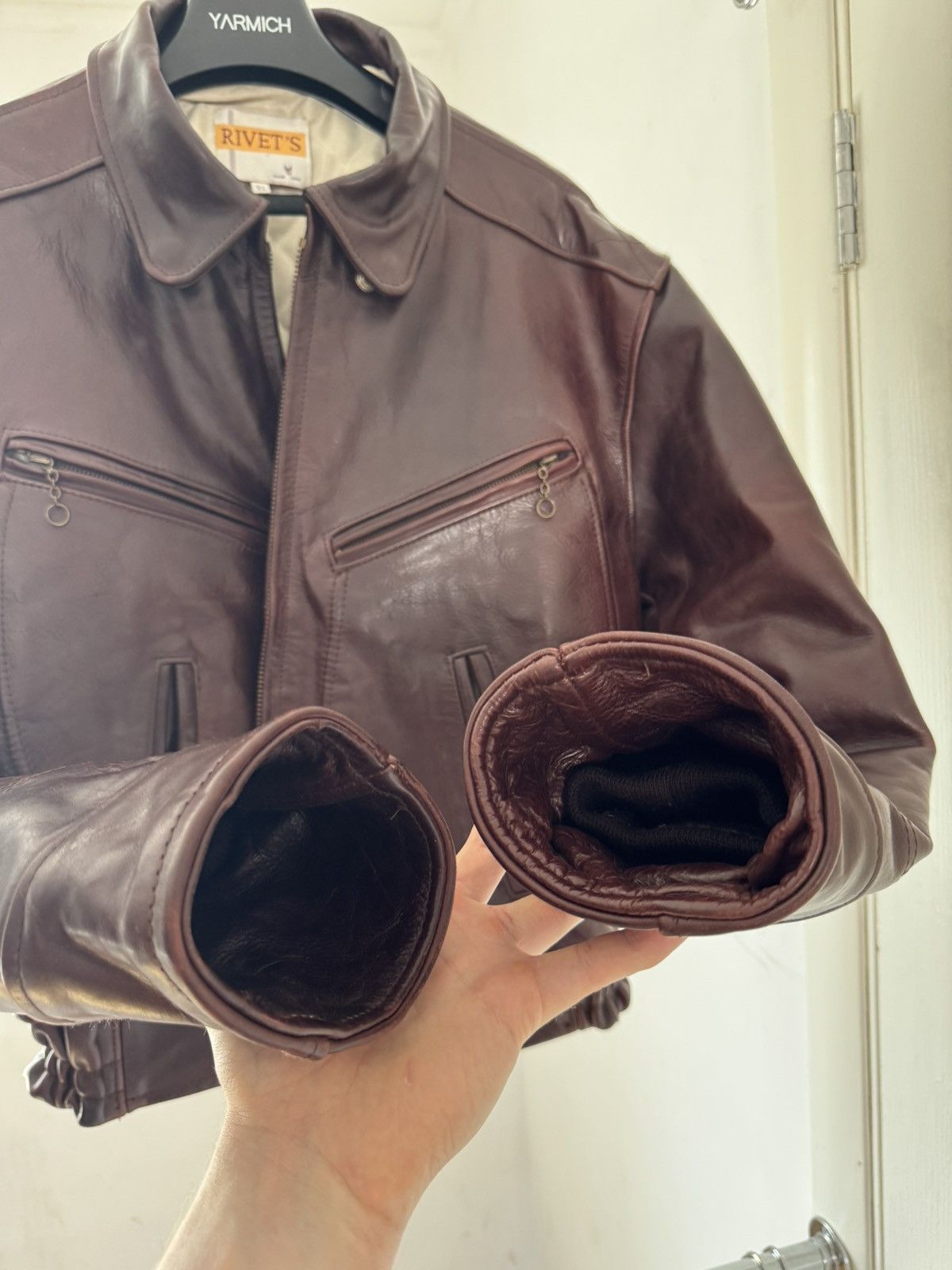 Vintage Vintage 1990 RIVETS BIKER LEATHER Jacket Deep Brown Size US XL / EU 56 / 4 - 8 Thumbnail