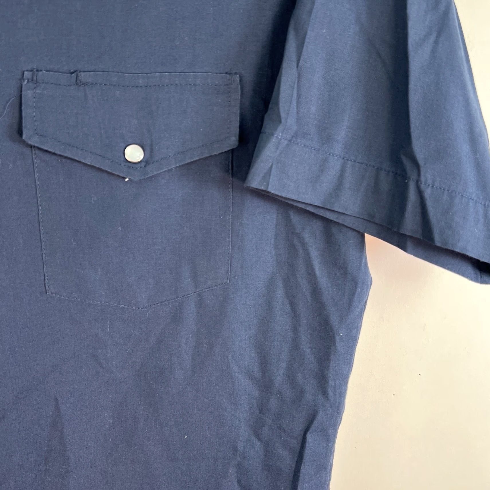 Roper Roper Shirt Western Pearl-Snap Short Sleeve Mens L Blue Collared Pocket Embroidered Cotton Blend 46 in Chest Men’s Reg Fit 70s Western Theme Size US L / EU 52-54 / 3 - 2 Thumbnail