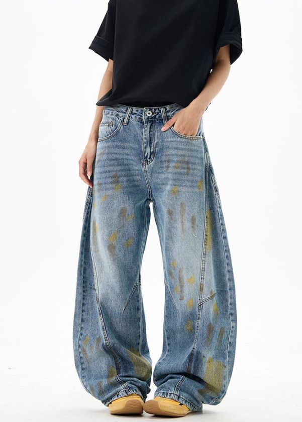 Vintage Men's wide-leg splatter-paint American baggy cutaway jeans Size US 32 / EU 48 - 2 Thumbnail