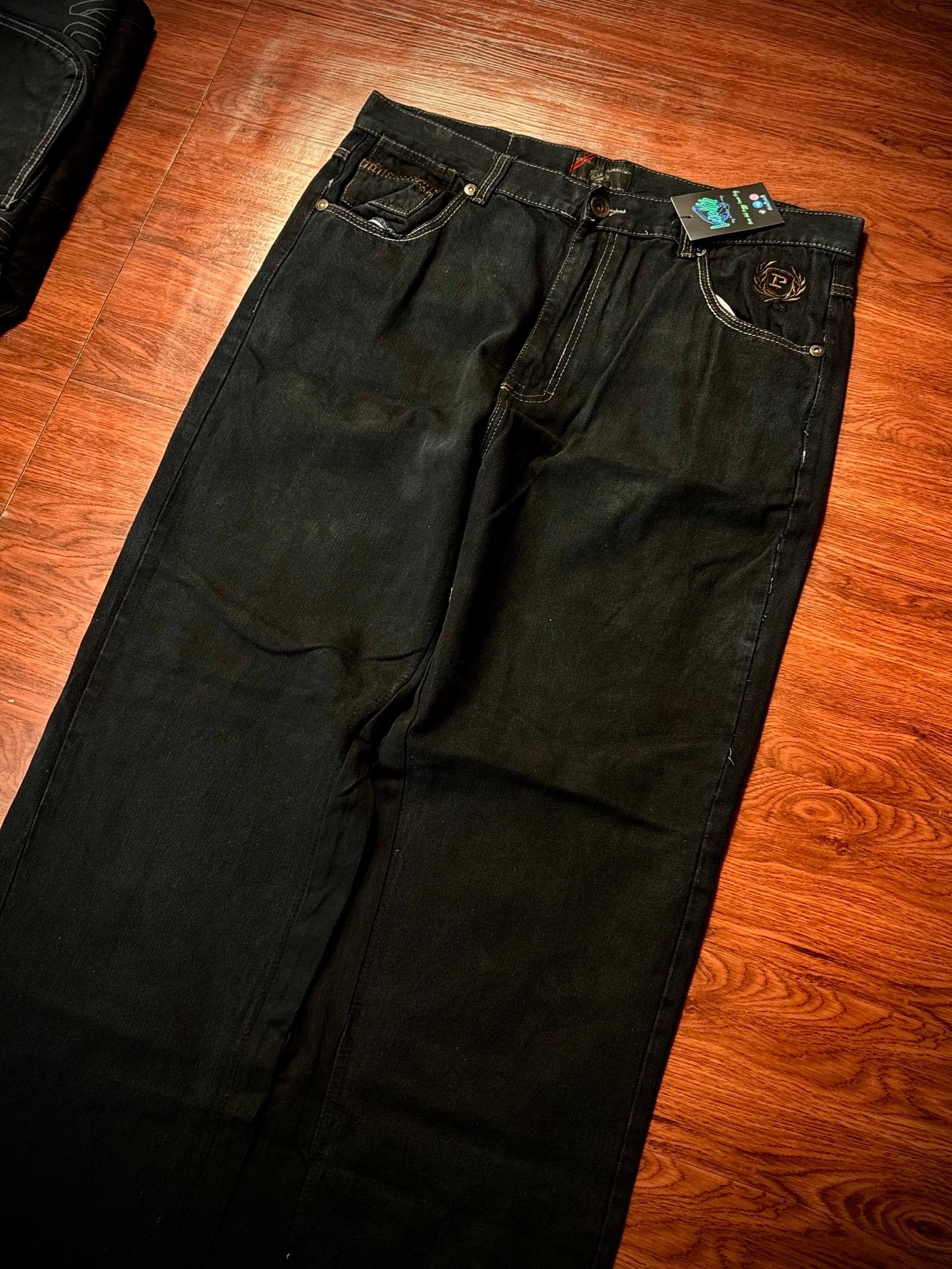 JNCO Vintage 00s Phat Farm Black Denim Jeans Studded Flip Pocket Size US 38 / EU 54 - 3 Thumbnail