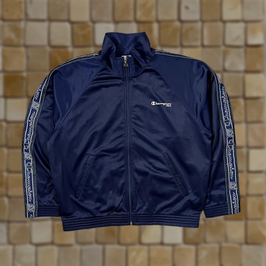 Champion VINTAGE Champion USA Tape Sleeve Embroidered Mini Logo Zip Tracksuit Jacket XS Blue Mens Jacket Track Size US 27 - 1 Thumbnail