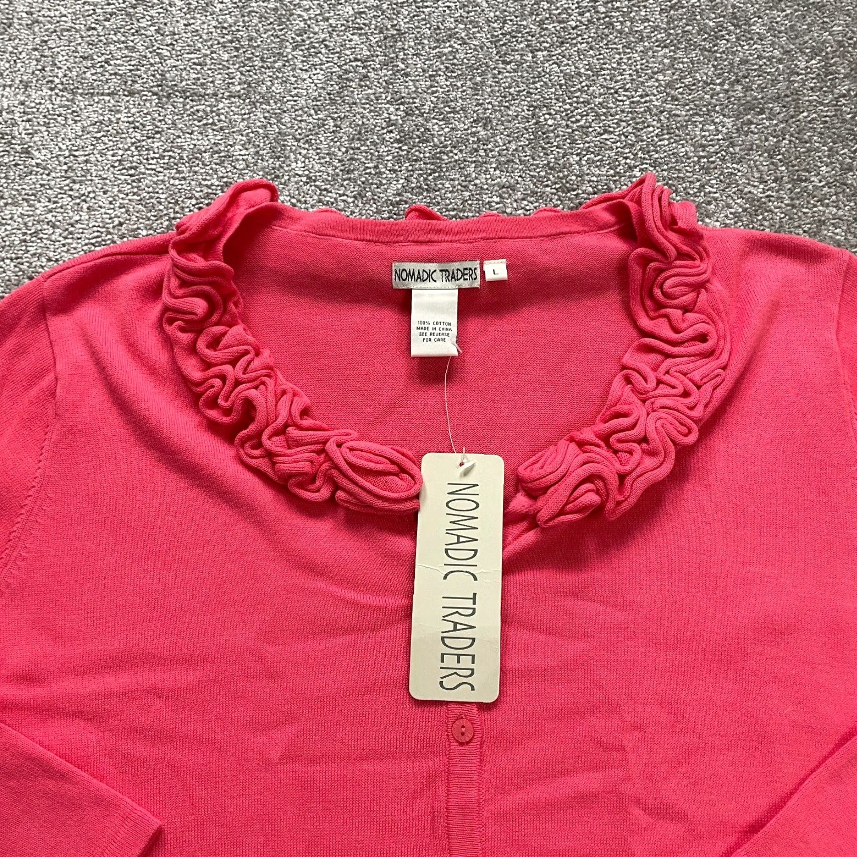 Pinko Normadic Traders Cardigan Sweater Women Large Pink Knit Button Down Round Neck Long Sleeve Cotton Lightweight Breathable Regular Fit Size L / US 10 / IT 46 - 3 Thumbnail
