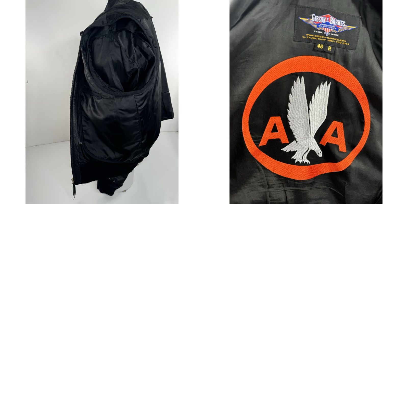 Vintage GIBSON & BARNES Heavy Duty 48 R Flight Bomber Zip In Liner LEATHER Pilot Jacket Jacket Mens Black Bomber American Airlines Style Birthday Decade 90s Size US M / EU 48-50 / 2 - 8 Thumbnail