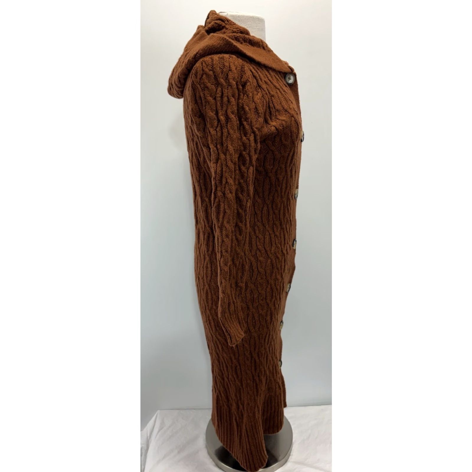 Anthropologie VINTAGE Anthropologie Cable-Knit Cardigan Sweater XS Orange Hooded Duster Fisherman Womens Size XS / US 0-2 / IT 36-38 - 4 Thumbnail