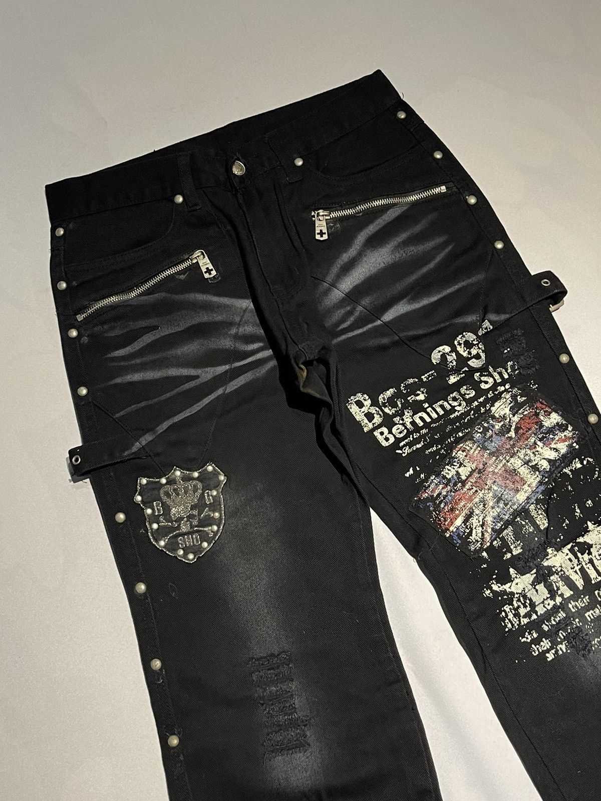 If Six Was Nine × Japanese Brand Berning Sho Flared Tactical Distressed Jeans Pant Size US 28 / EU 44 - 5 Thumbnail