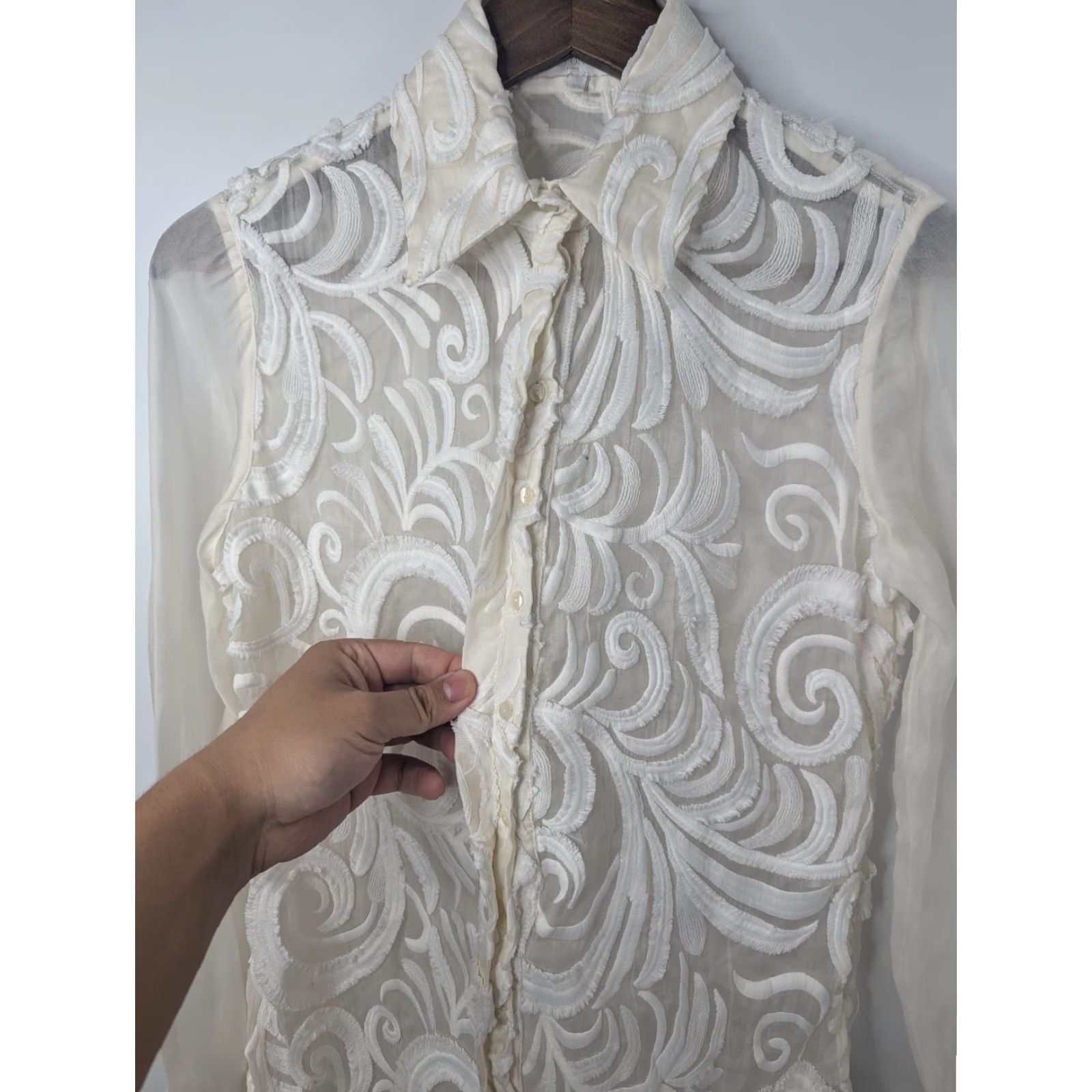 ANNE FONTAINE VINTAGE Anne Fontaine Paris Silk Sheer Ivory Collar Long Sleeve Blouse Shirt 38 Size XS / US 0-2 / IT 36-38 - 4 Thumbnail