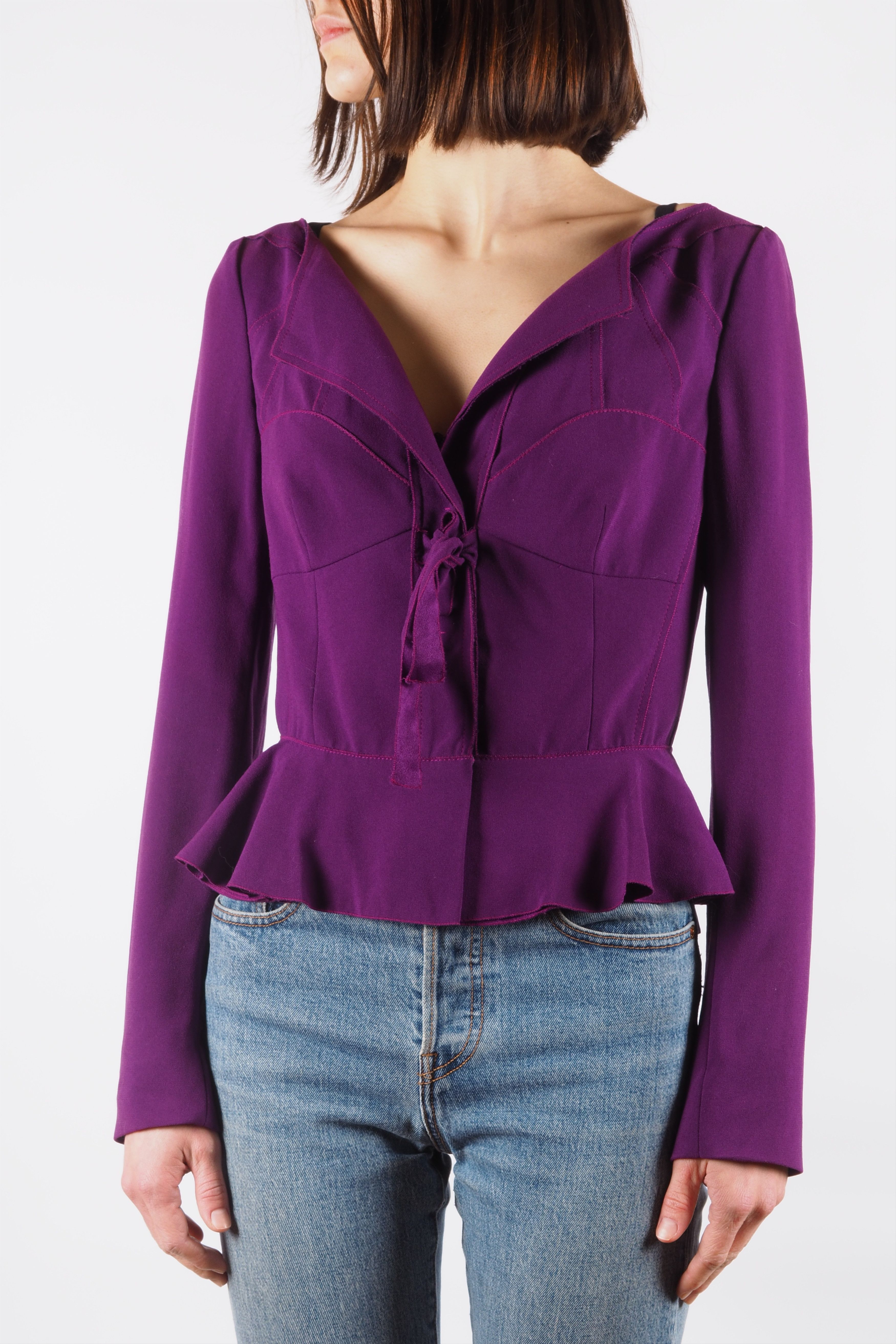 Prada Prada Vintage Purple Silk Peplum Tie Jacket Size M / US 6-8 / IT 42-44 - 2 Thumbnail