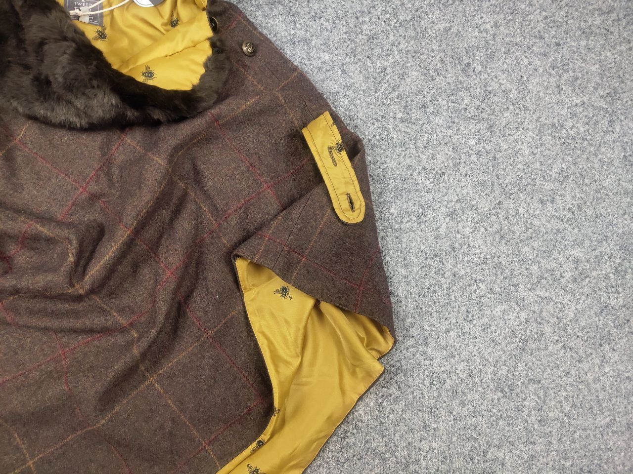 Harris Tweed Joules Hazelwood New Poncho Femme Brown Tweed Fur Jacket Size ONE SIZE - 6 Thumbnail